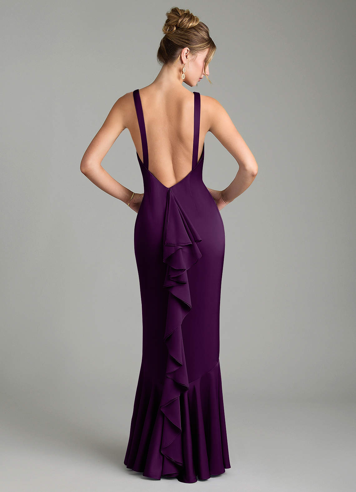 Tamera Mermaid Boat-Neck Stretch Satin and Chiffon Bridesmaid Dress in Grape
