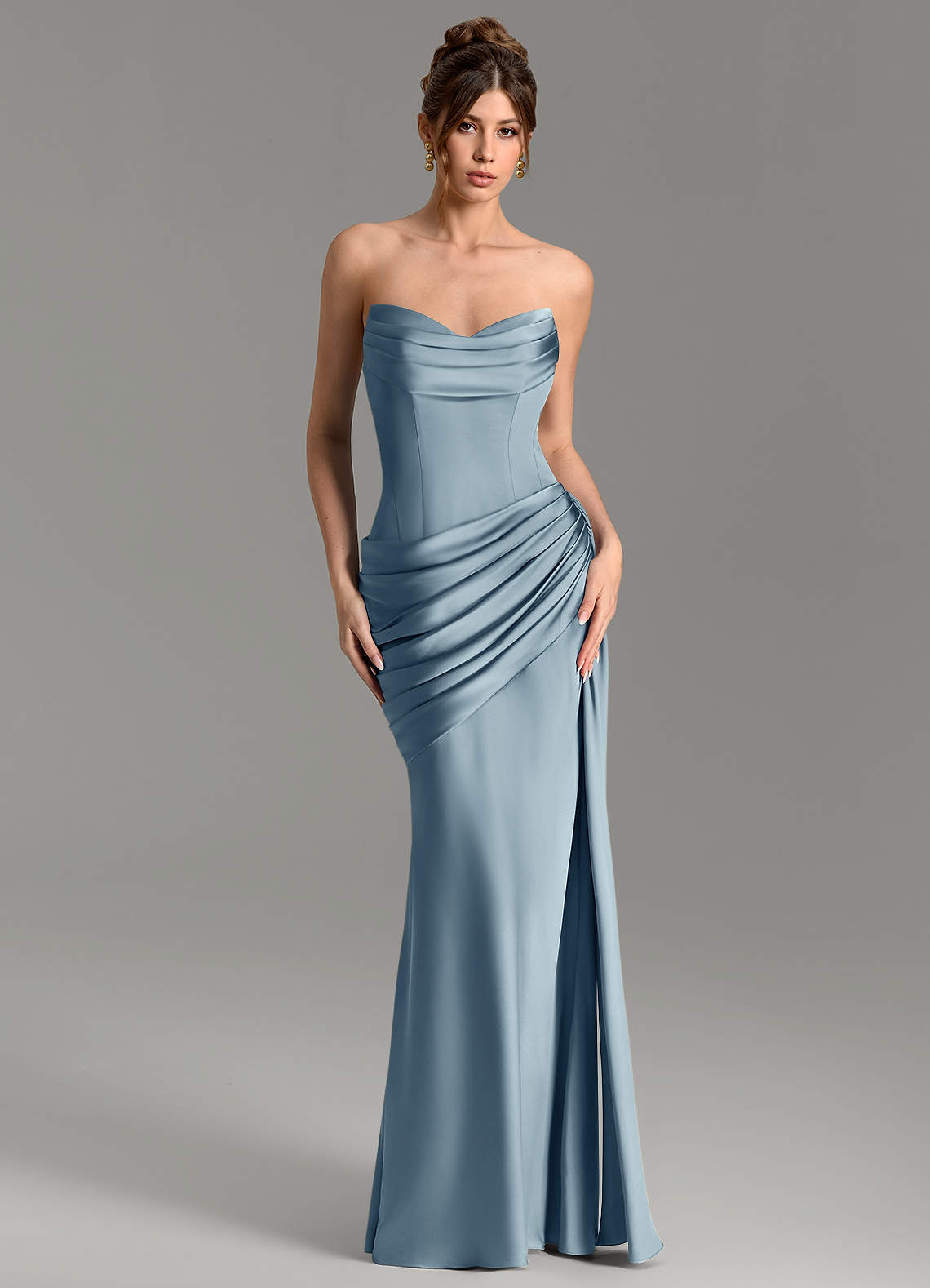 Zorah Mermaid Sweetheart Stretch Satin Bridesmaid Dress in dusty blue
