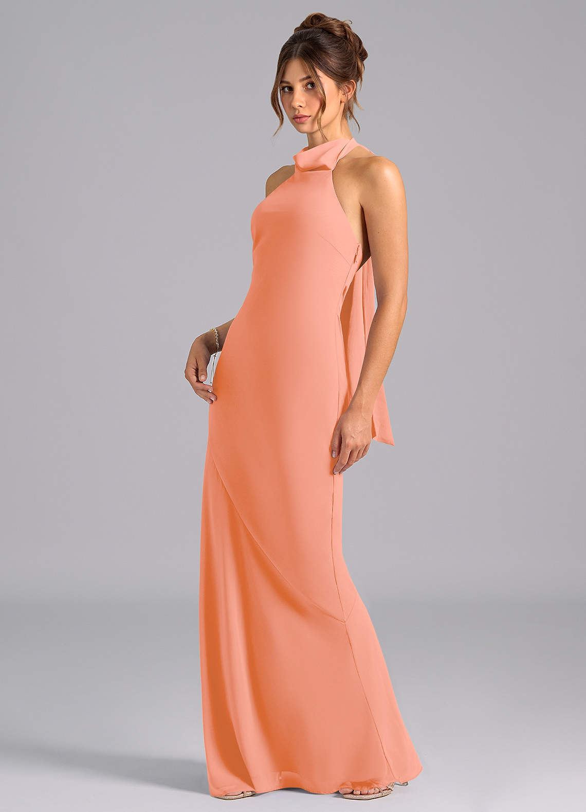 Velli Mermaid Halter Chiffon Bridesmaid Dress in Sunset