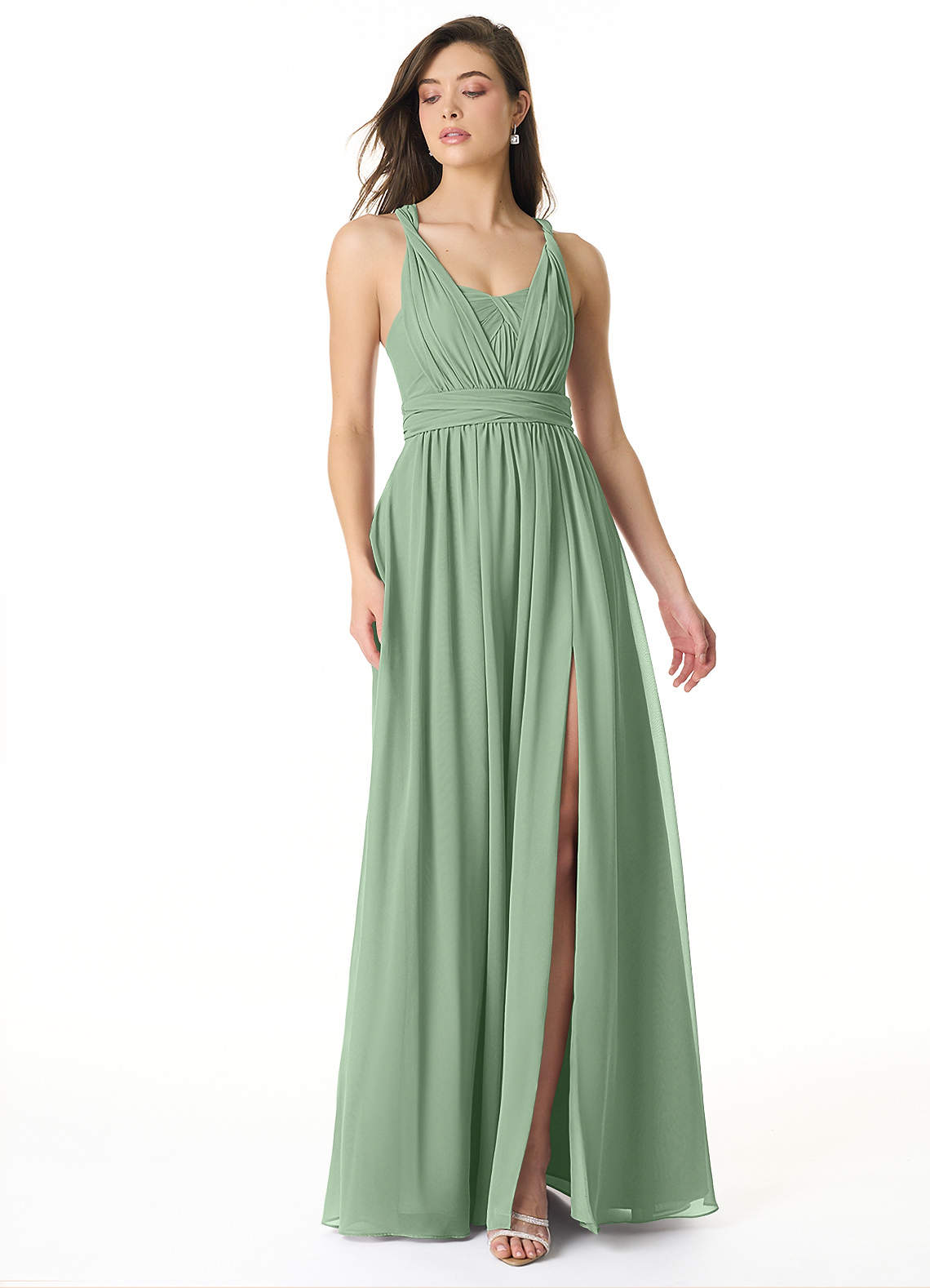 Olani A-Line V-Neck Chiffon Bridesmaid Dress in Matcha
