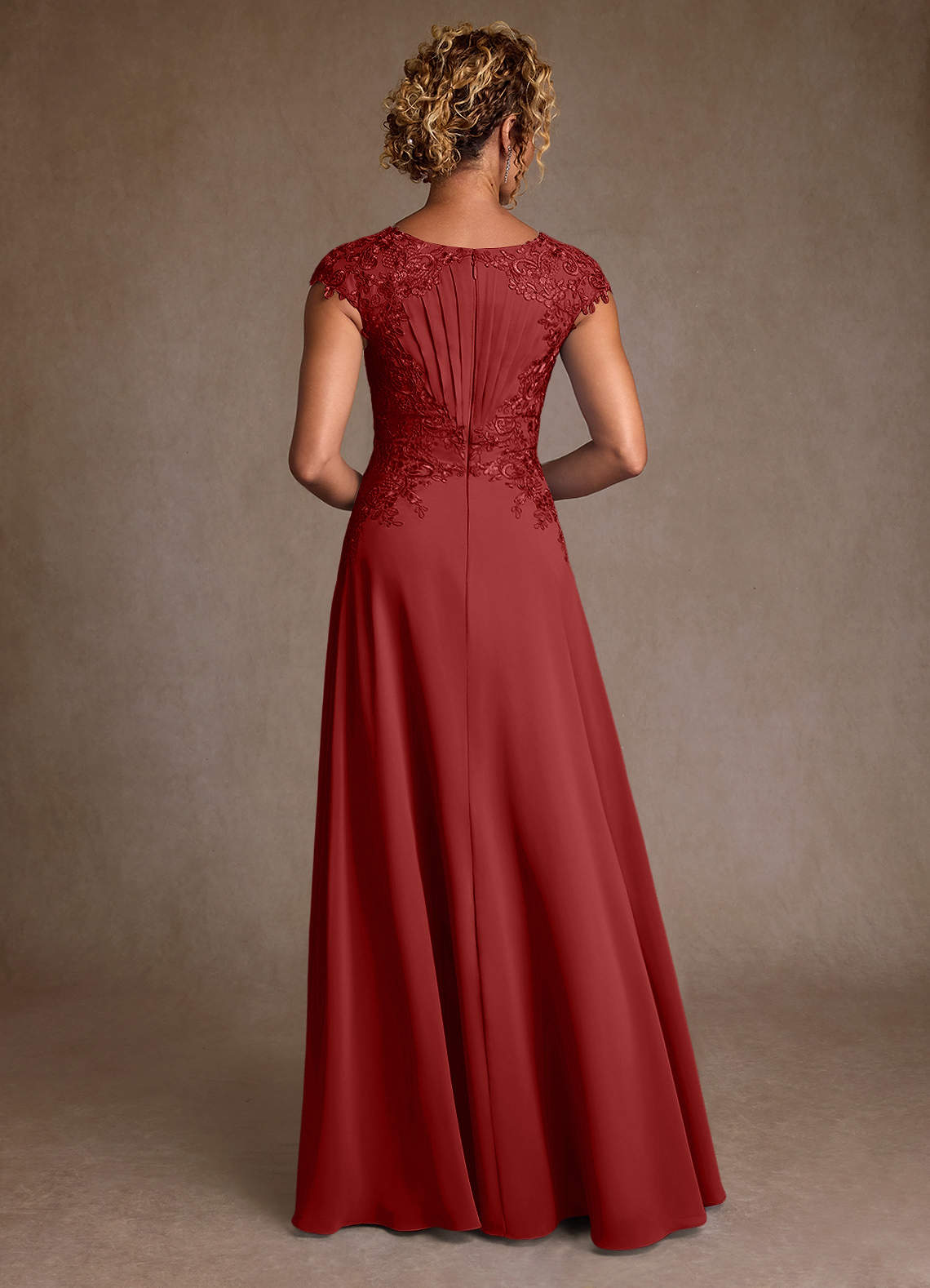 Christi A-Line Scoop-Neck Chiffon and Lace Mother of the Bride Dress in Rust