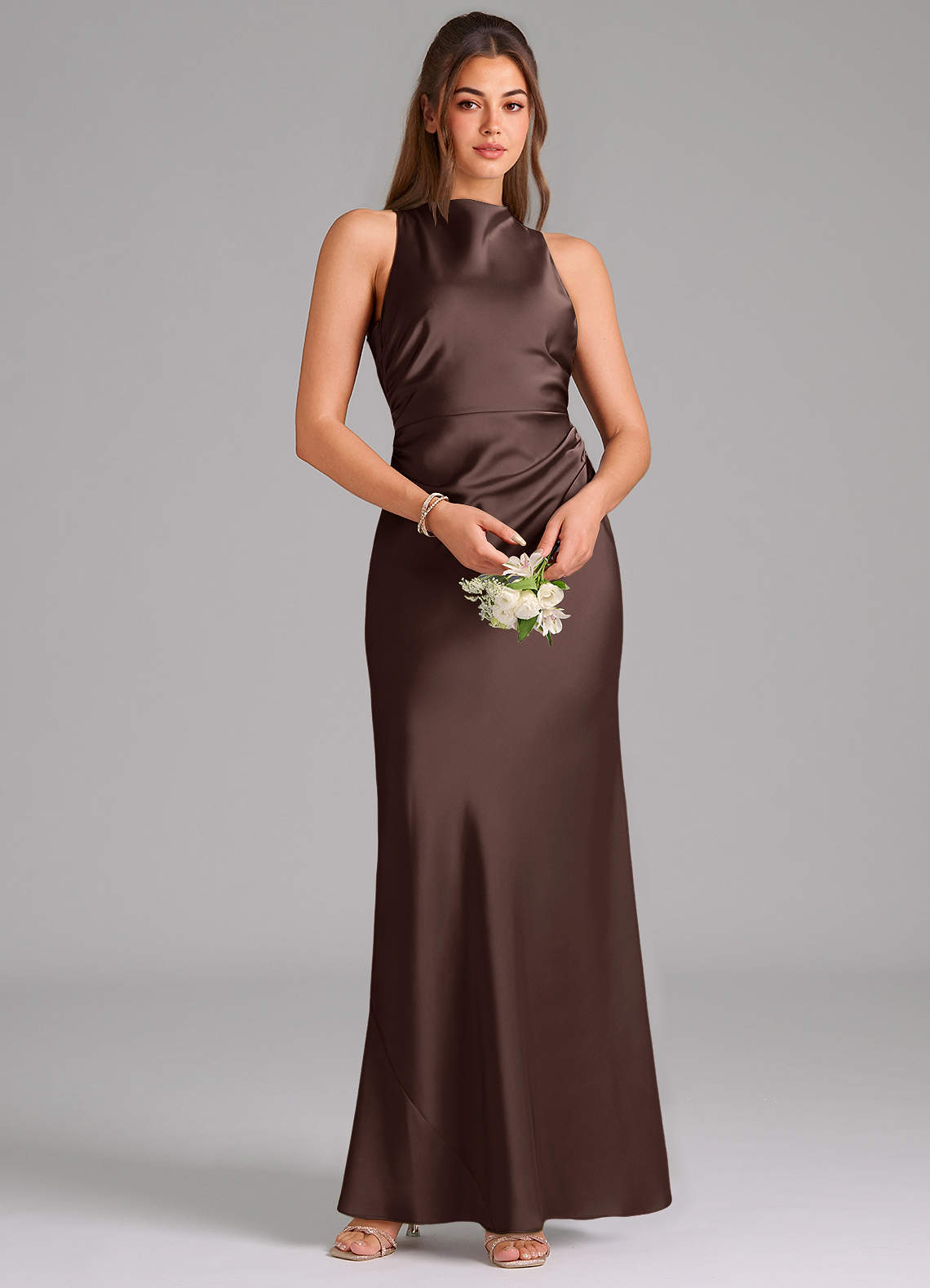 Evadne Sheath Scoop-Neck Stretch Satin Bridesmaid Dress