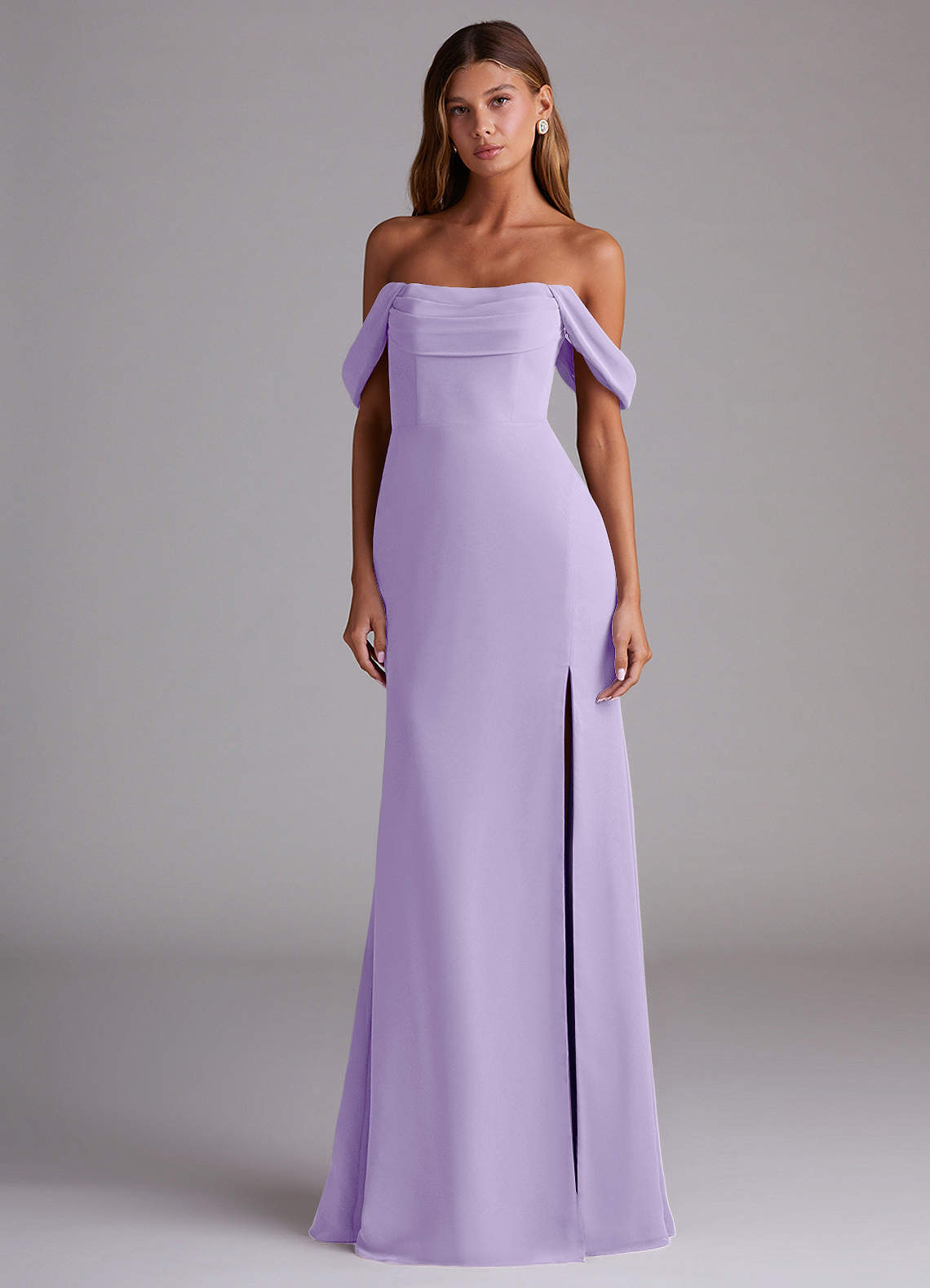 Saige A-Line Off-the-Shoulder Chiffon Bridesmaid Dress in Lilac
