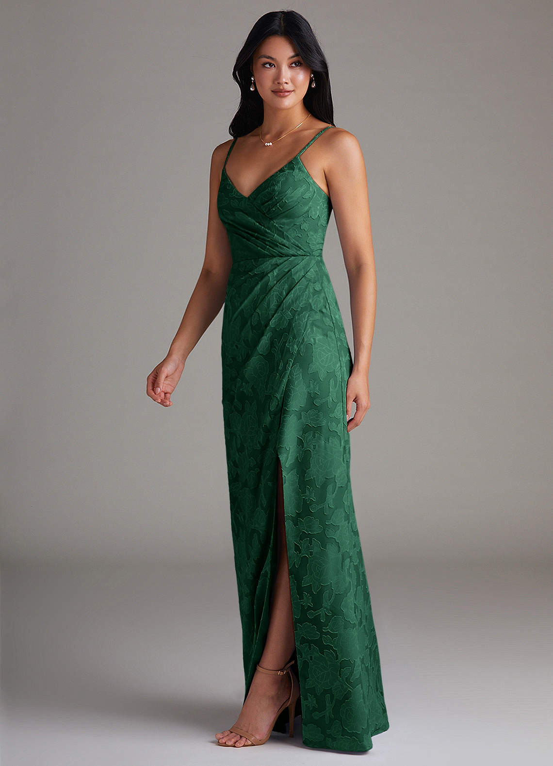Maci Sheath V-Neck Floral Burnout Bridesmaid Dress in Dark Green