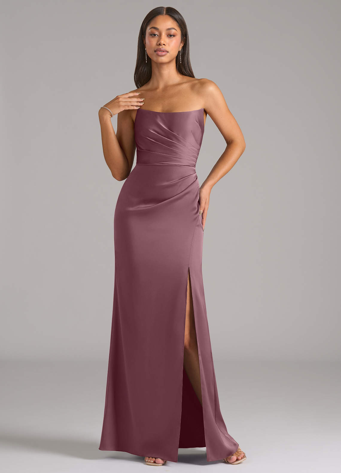Marla Sheath Strapless Stretch Satin Bridesmaid Dress in Amethyst