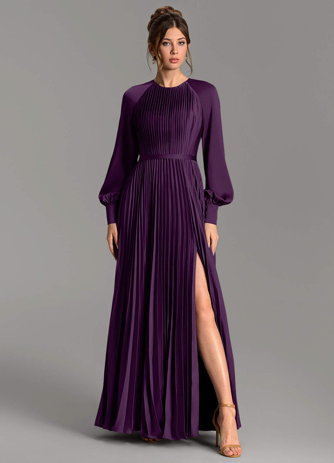 Grayson A-Line Scoop-Neck Stretch Satin Bridesmaid Dress in Grape