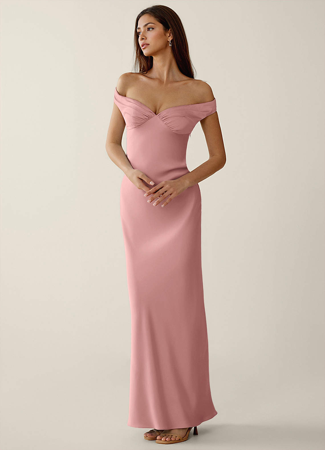 Gwendonme Sheath Off-the-Shoulder Satin Crystal Linen Evening Dress in Pistachio