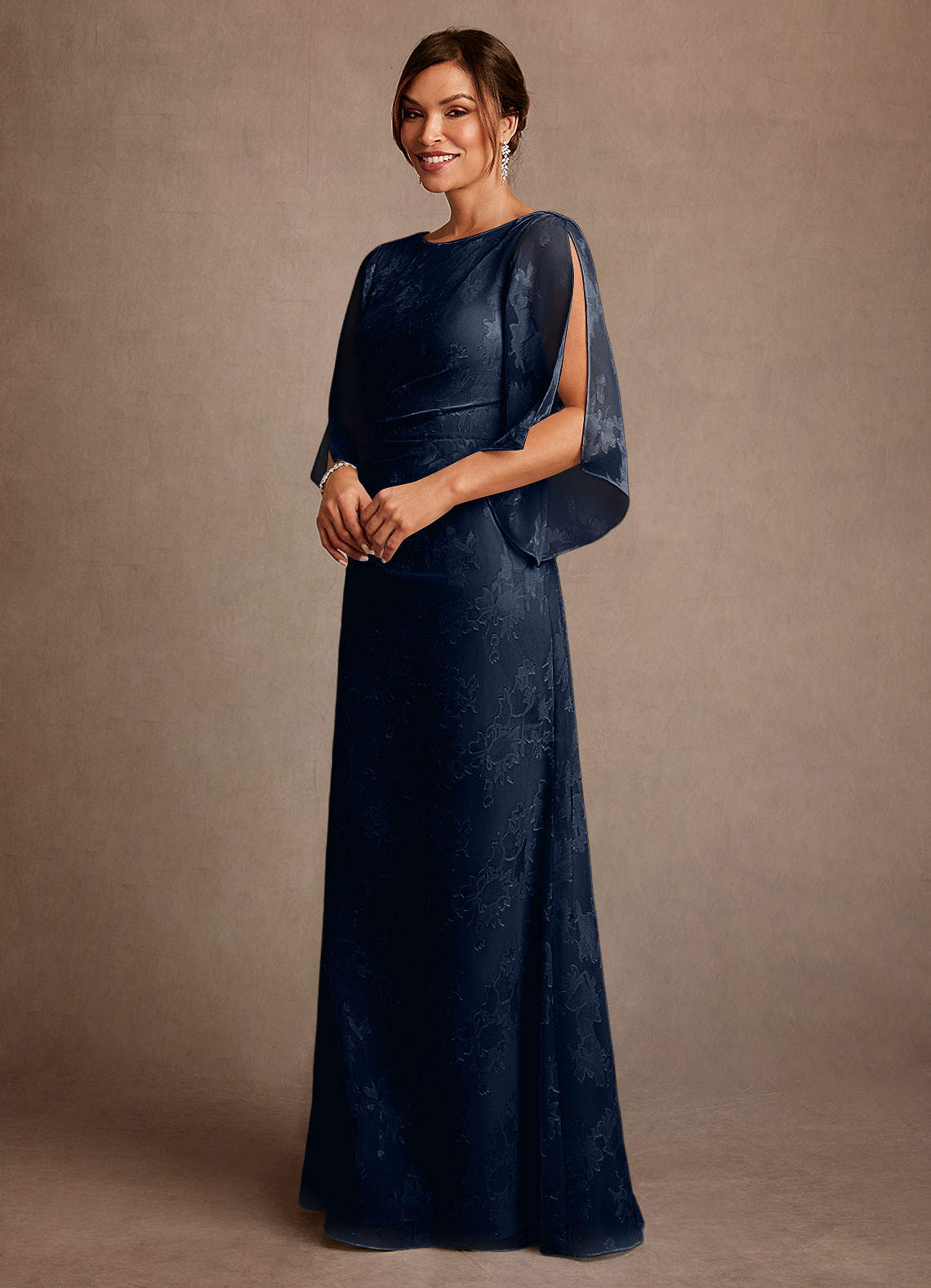 Anaheim Sheath Scoop-Neck Floral Burnout Mother of the Bride Dress in Dark Navy