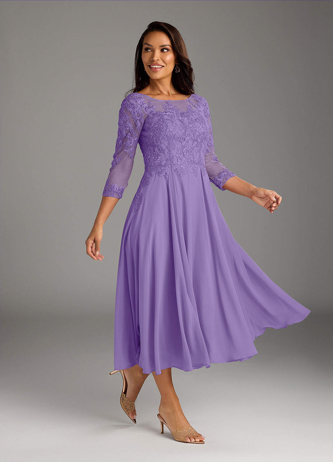 Marge A-Line Scoop-Neck Chiffon and Lace Mother of the Bride Dress in Tahiti