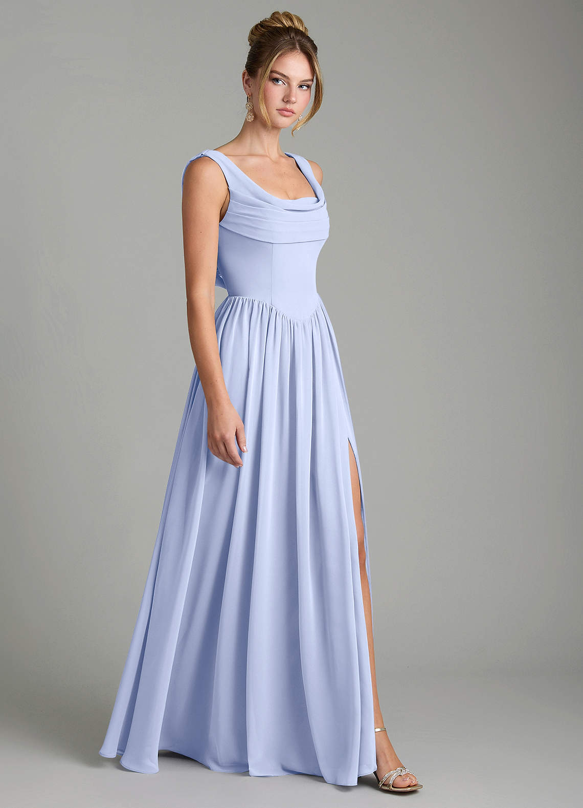 Novi A-Line Square-Neck Chiffon Bridesmaid Dress in Ice