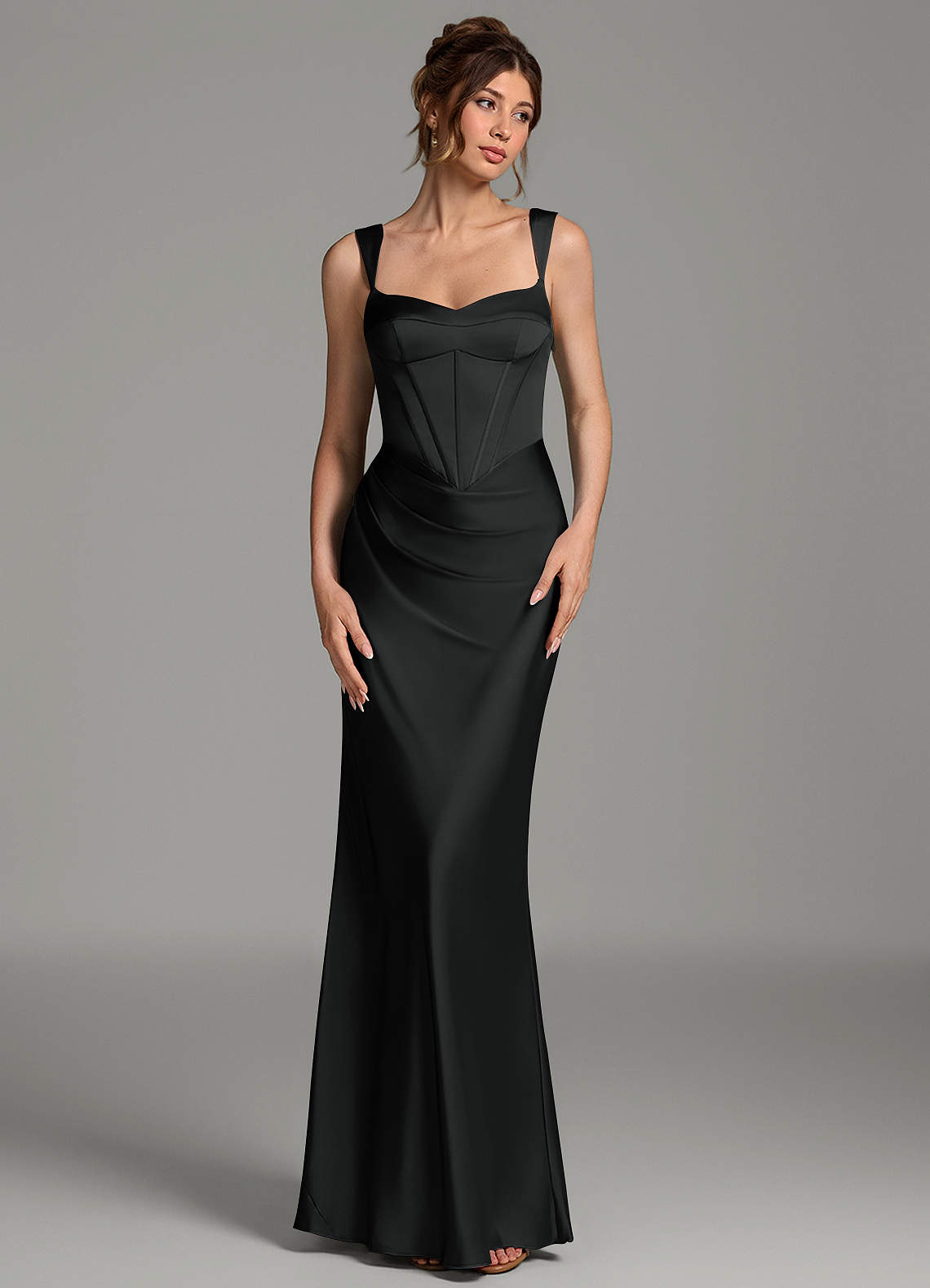 Mela Sheath Sweetheart Stretch Satin Bridesmaid Dress in black