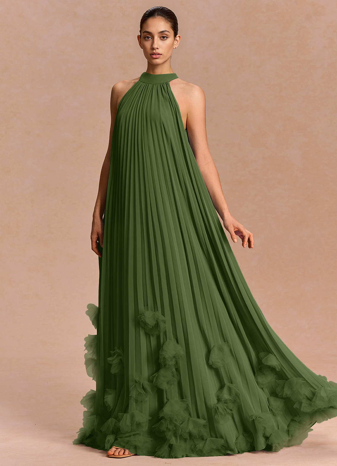Lucette A-Line Halter Chiffon Evening Dress in Haze blue