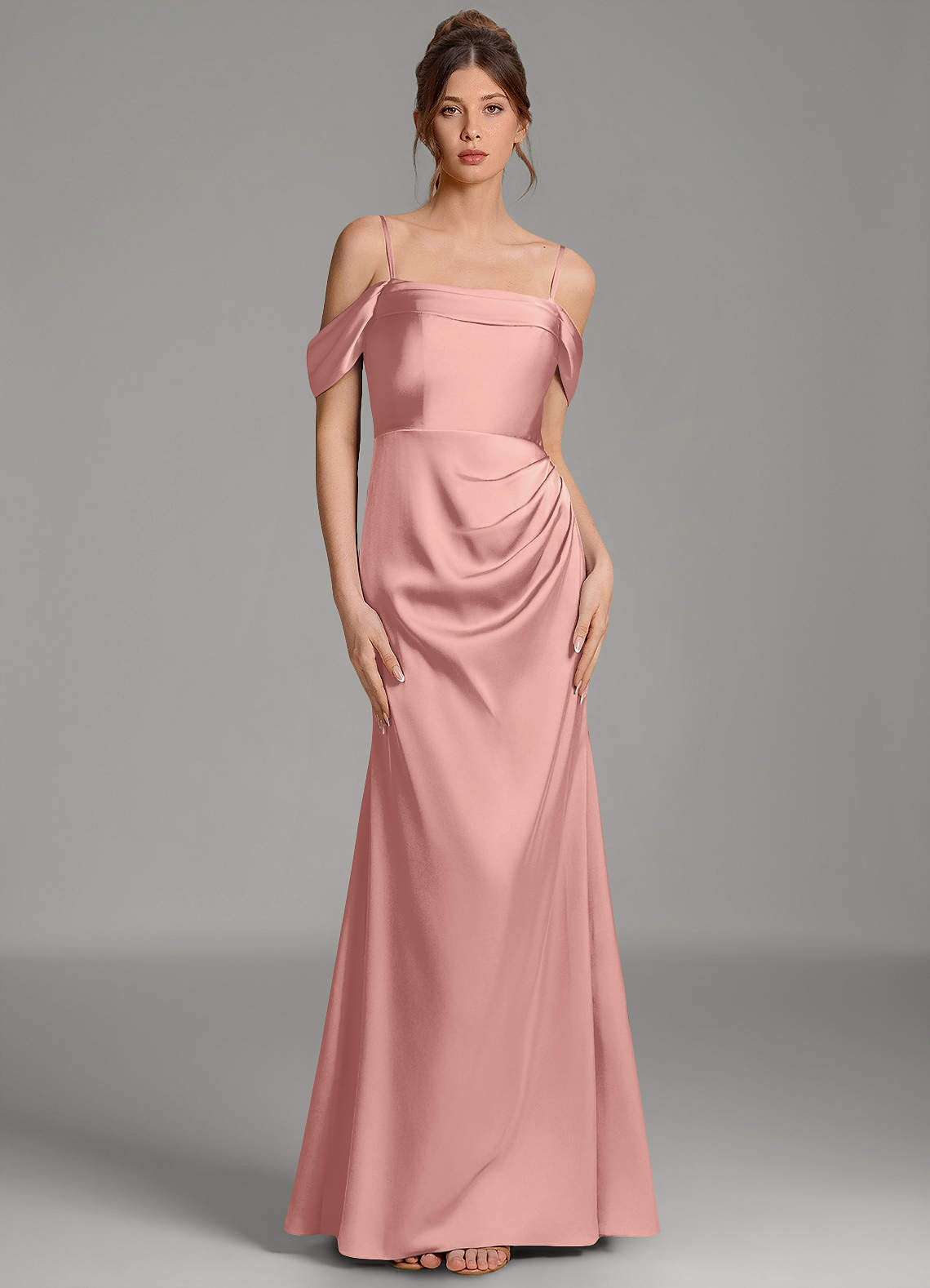 Wyatt Mermaid Off-the-Shoulder Stretch Satin Bridesmaid Dress in Rosette