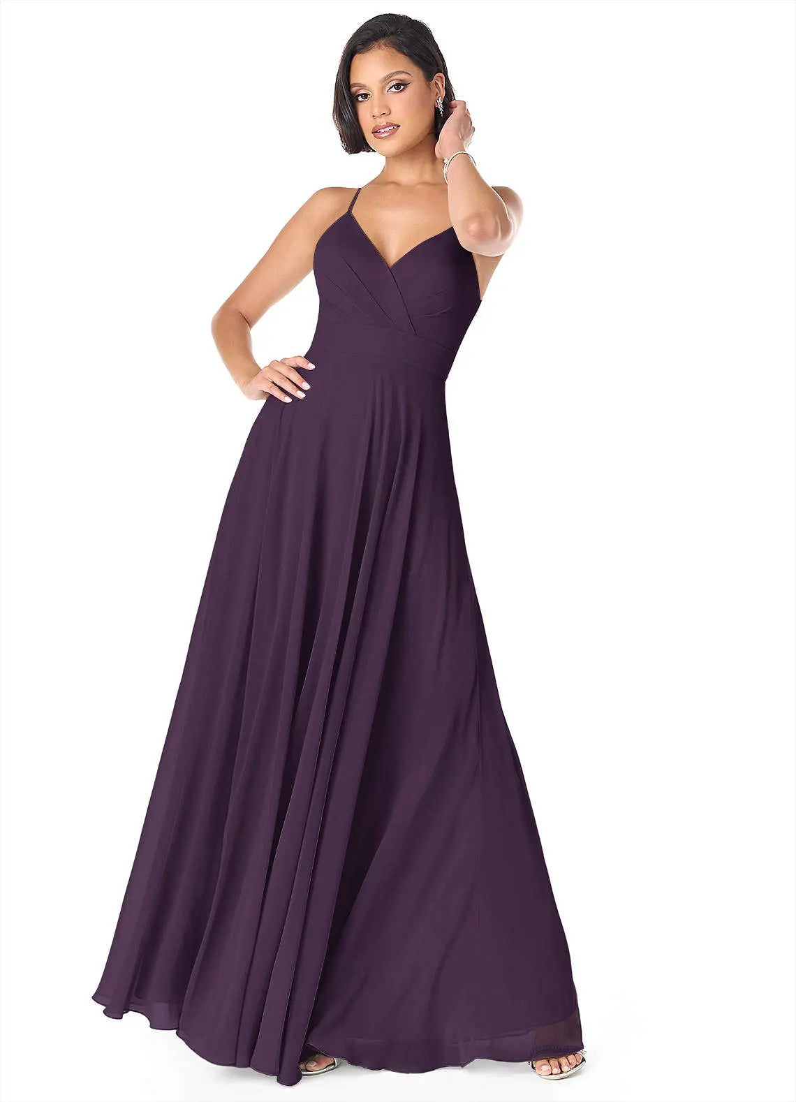 Avelina A-Line V-Neck Chiffon Bridesmaid Dress in Plum