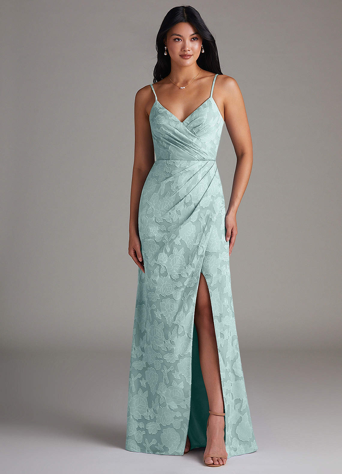 Maci Sheath V-Neck Floral Burnout Bridesmaid Dress in Mist