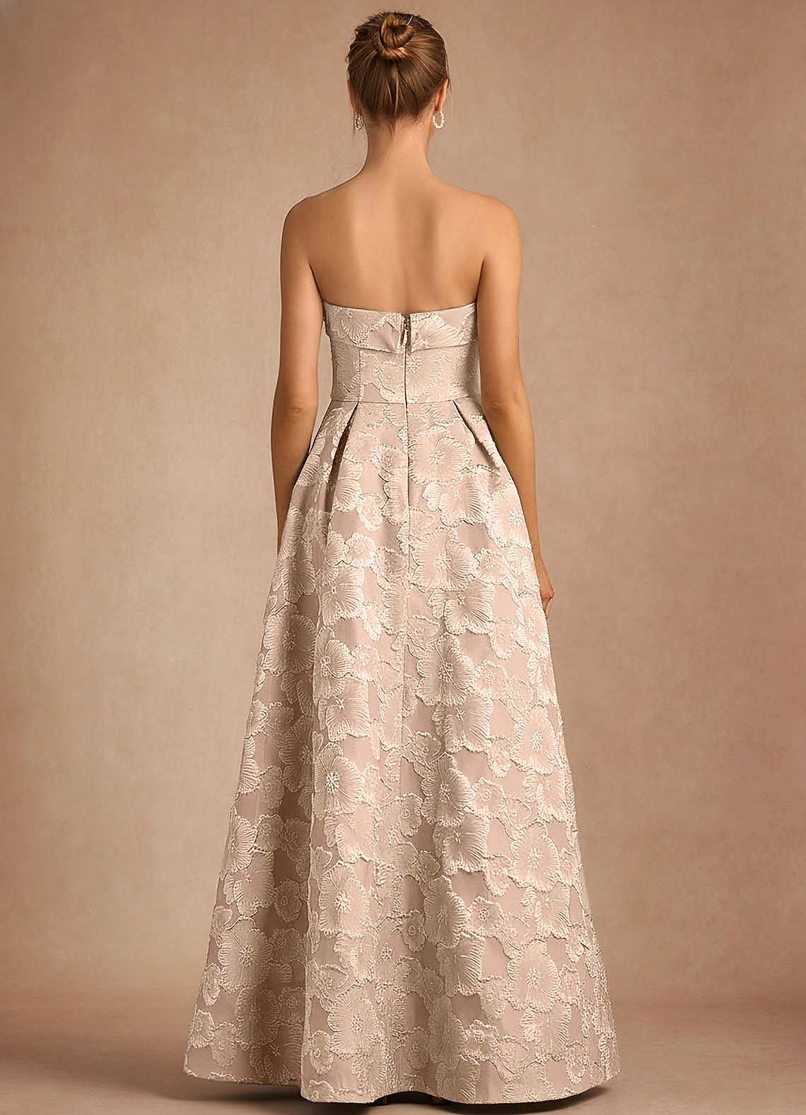 Florentine A-Line Bandeau Jacquard Taffeta Evening Dress in Vintage Blush