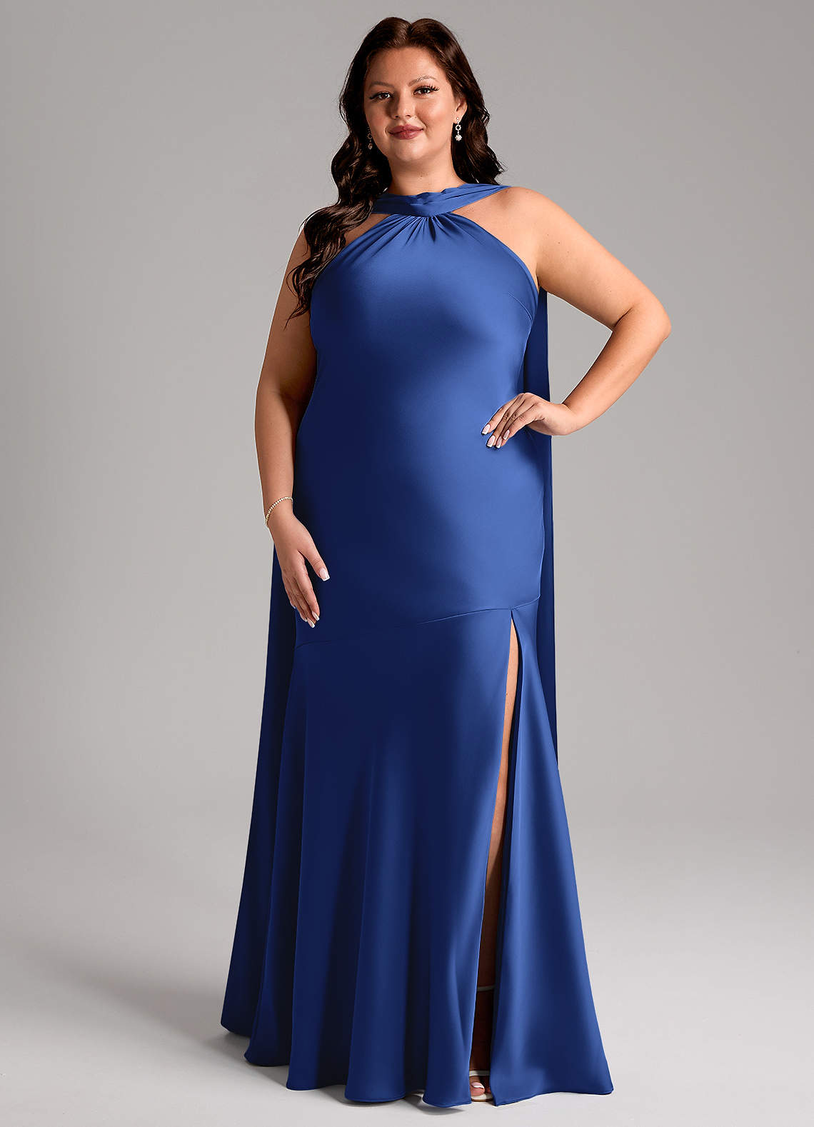 Kinsley Mermaid Halter Stretch Satin Bridesmaid Dress in Royal Blue