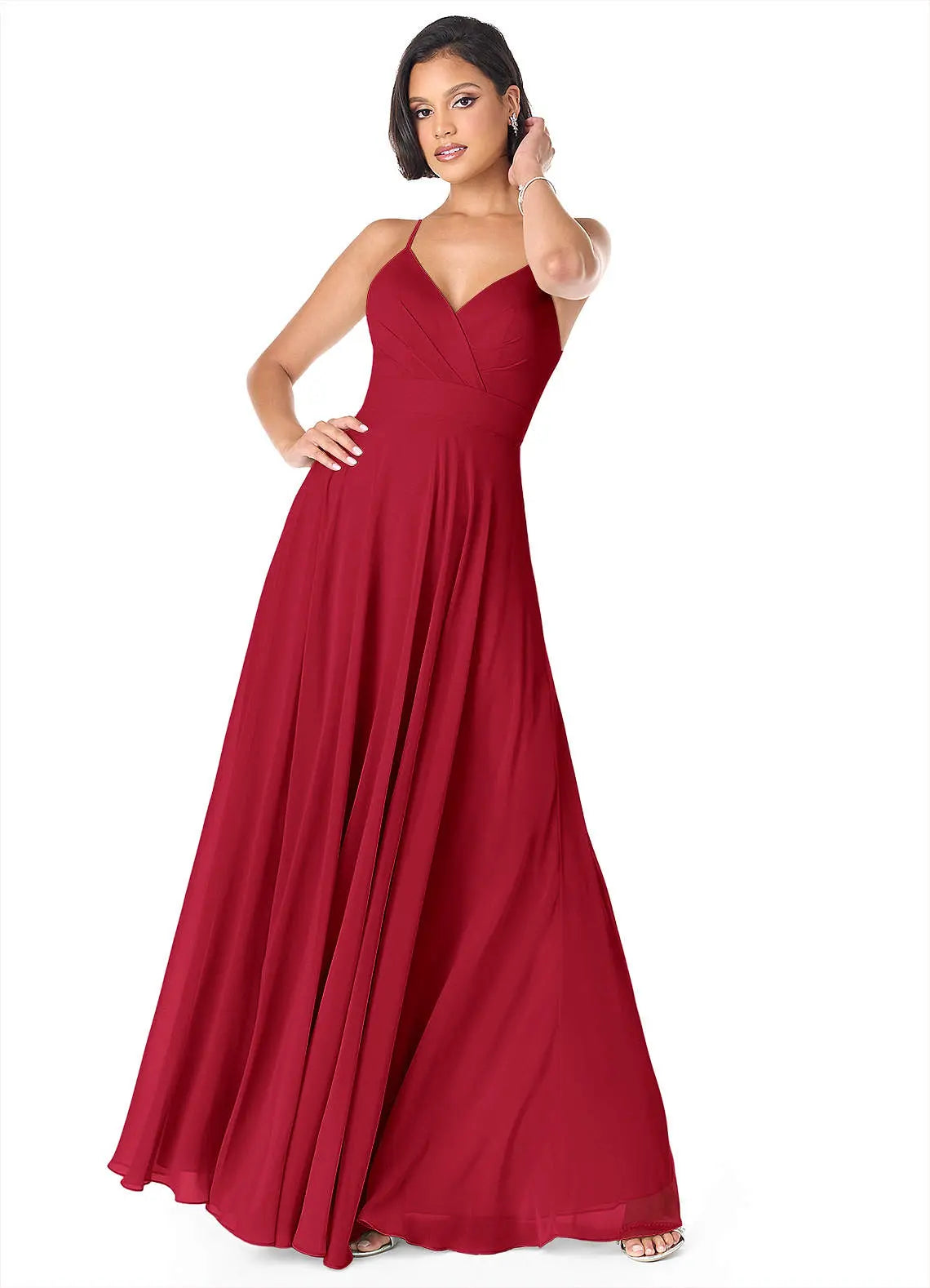 Avelina A-Line V-Neck Chiffon Bridesmaid Dress in Scarlet