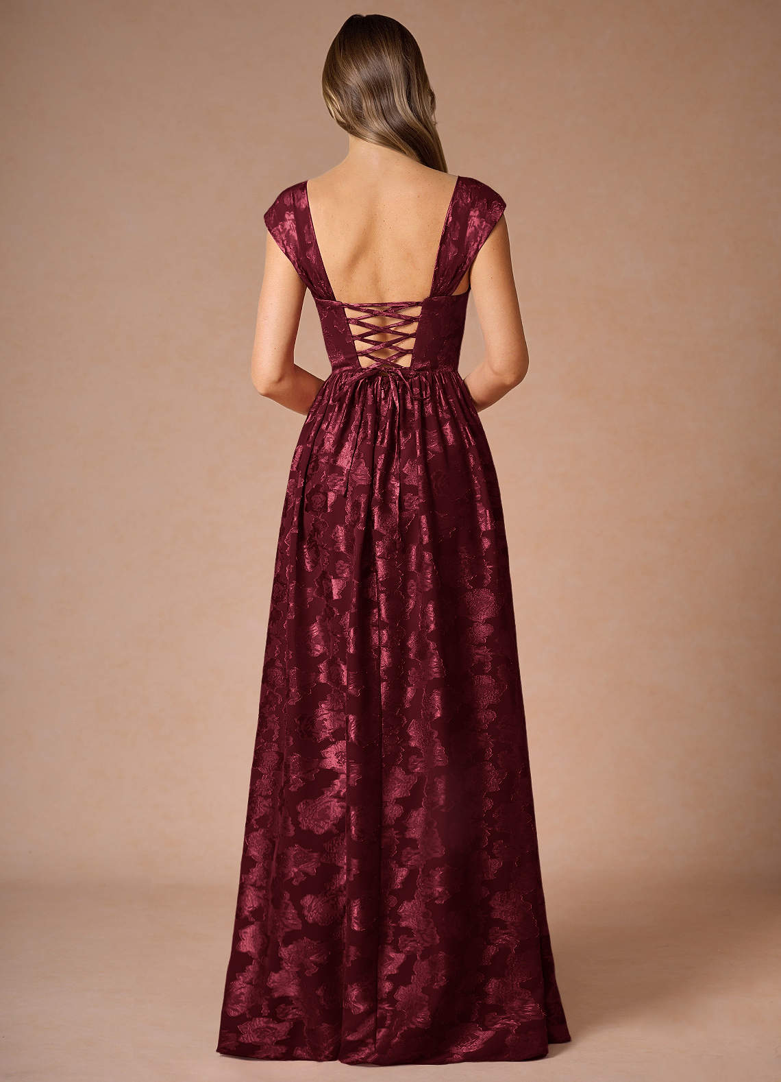Hazel A-Line Cowl-Neck Fil Coupé Wedding Guest Dress in Wine