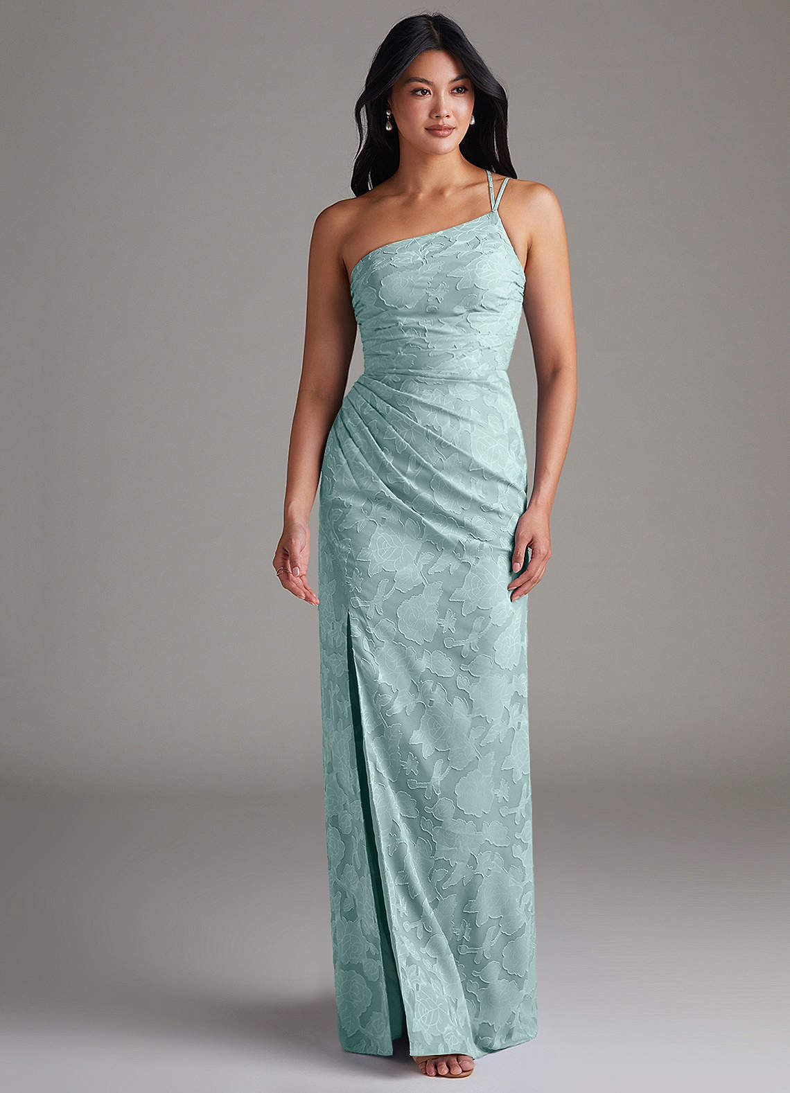 Eren Sheath One-Shoulder Floral Burnout Bridesmaid Dress in Mist