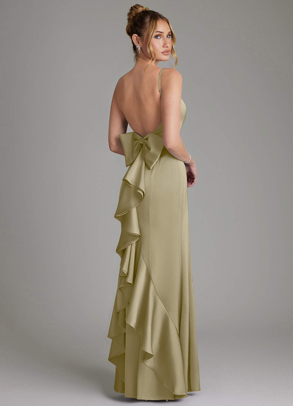Zherra Mermaid Scoop-Neck Stretch Satin Bridesmaid Dress in Moss Green