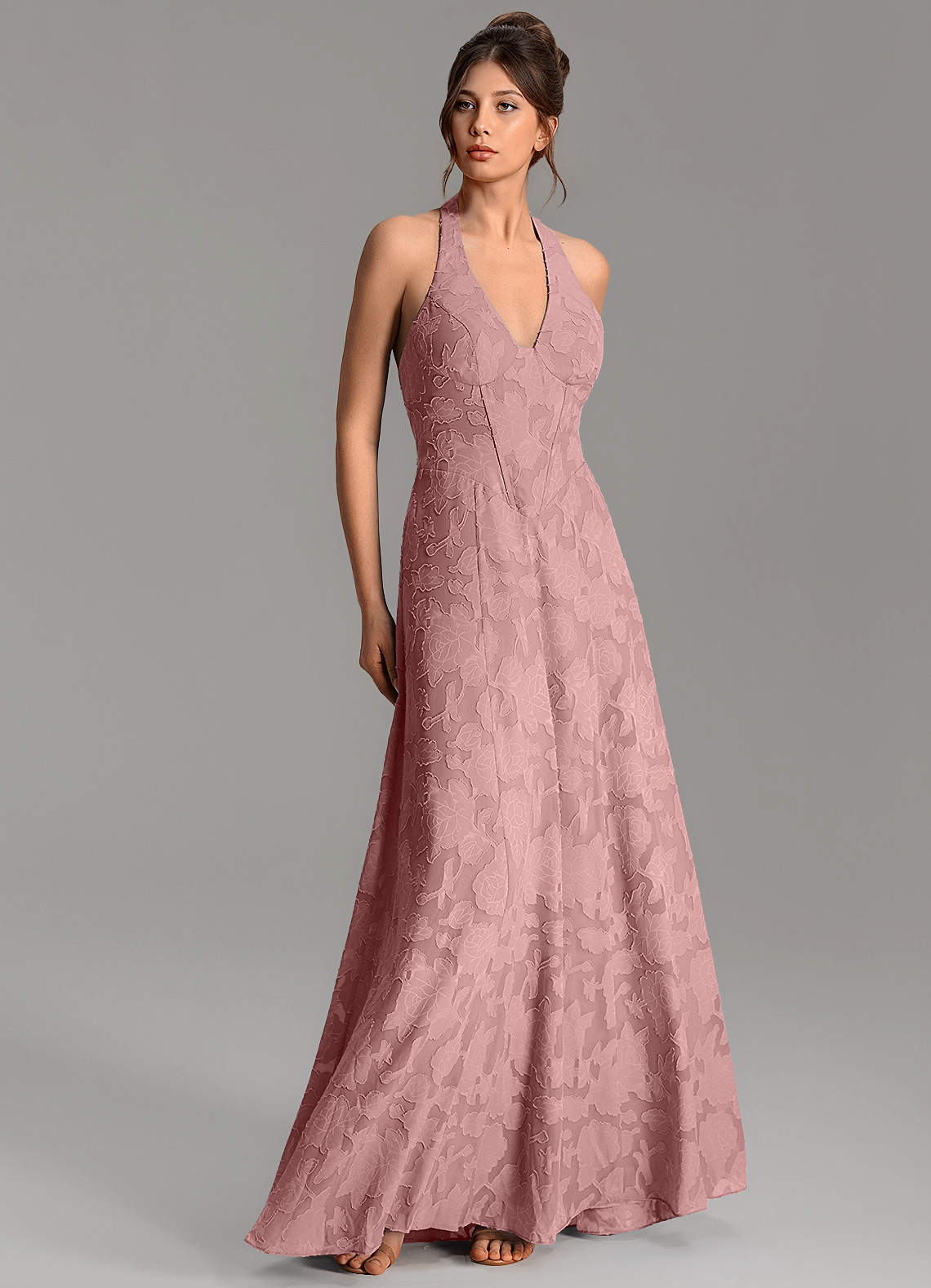 Nia A-Line V-Neck Floral Burnout Bridesmaid Dress in dusty rose