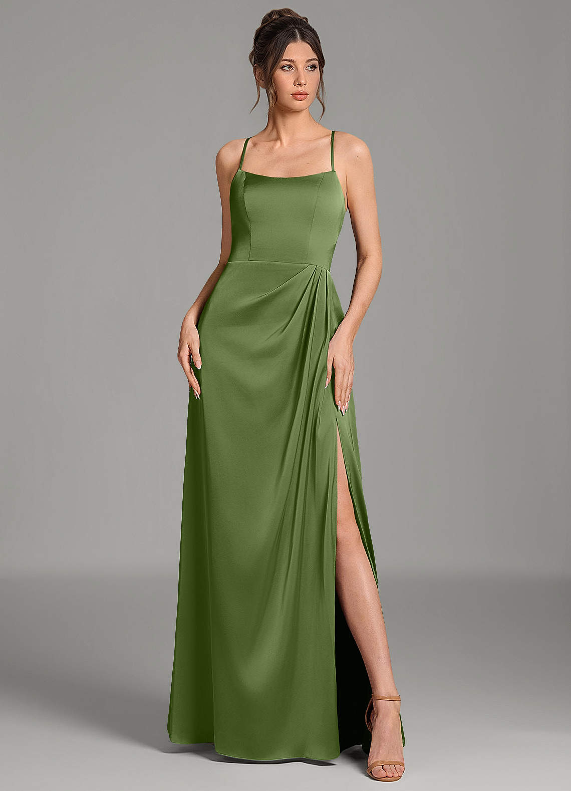 Frankie A-Line Scoop-Neck Stretch Satin Bridesmaid Dress in Juniper