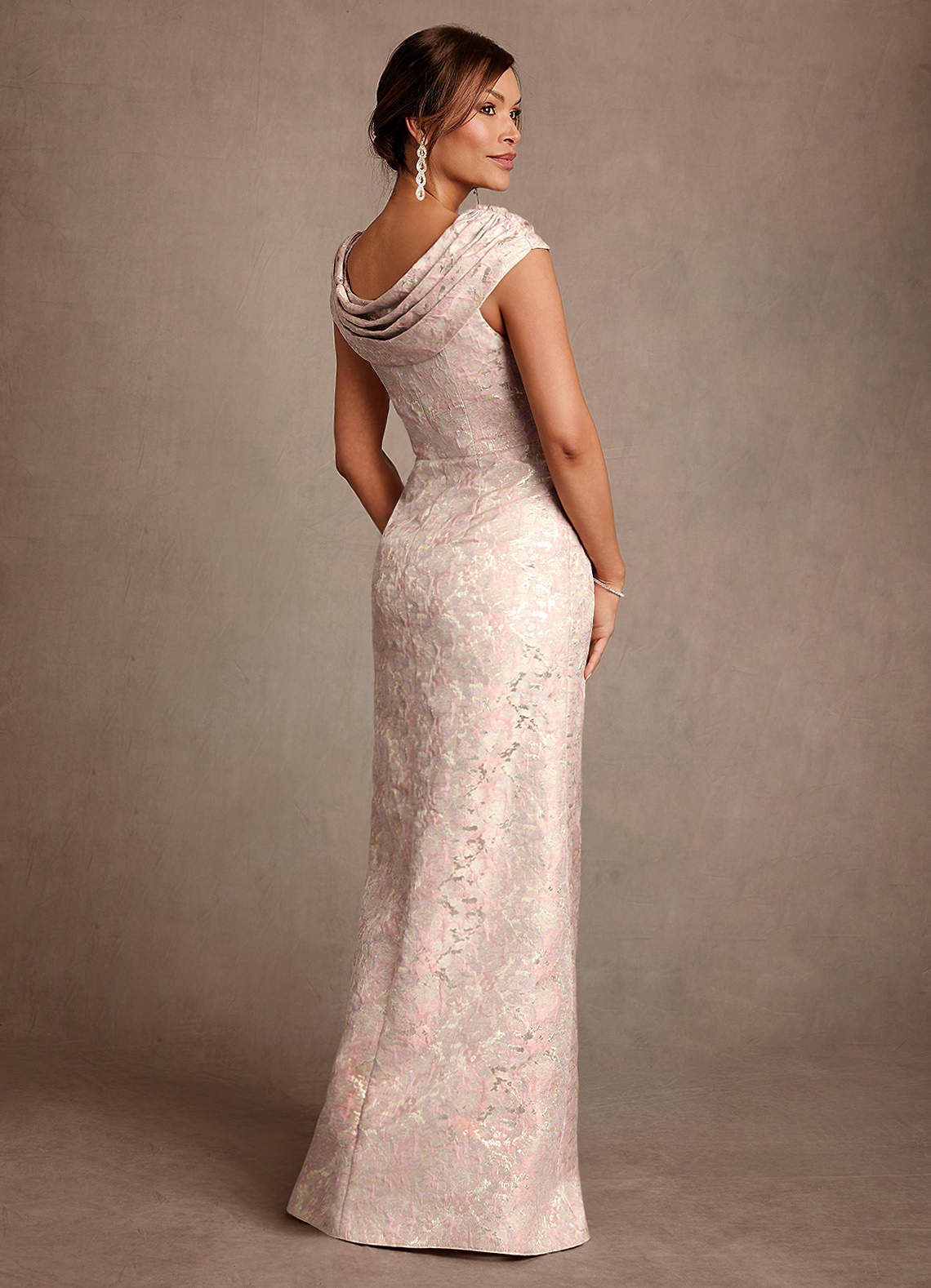 Irvine A-Line Scoop-Neck Jacquard Mother of the Bride Dress in Dusty Rose