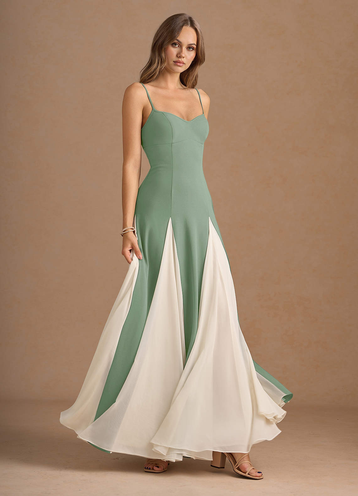 Jessenia A-Line Color-Block Crepe Chiffon Wedding Guest Dress in Sky Blue