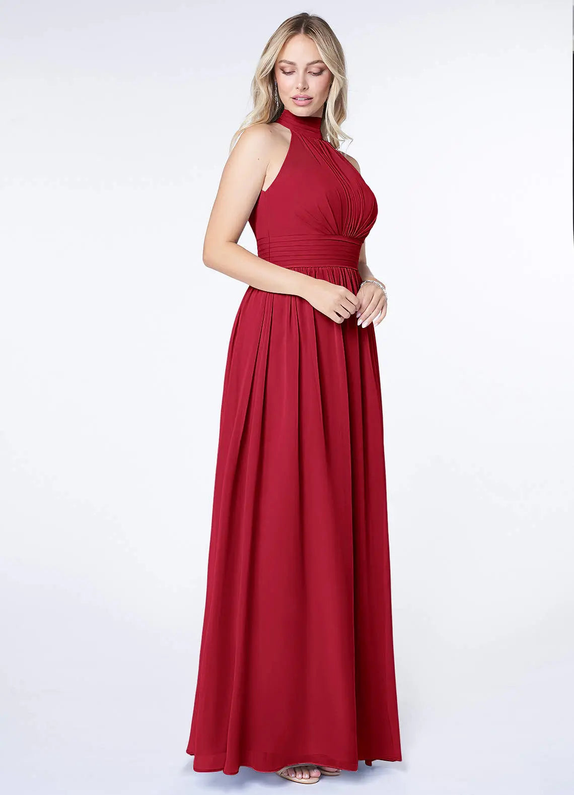 Iman A-Line Halter Chiffon Bridesmaid Dress in Scarlet