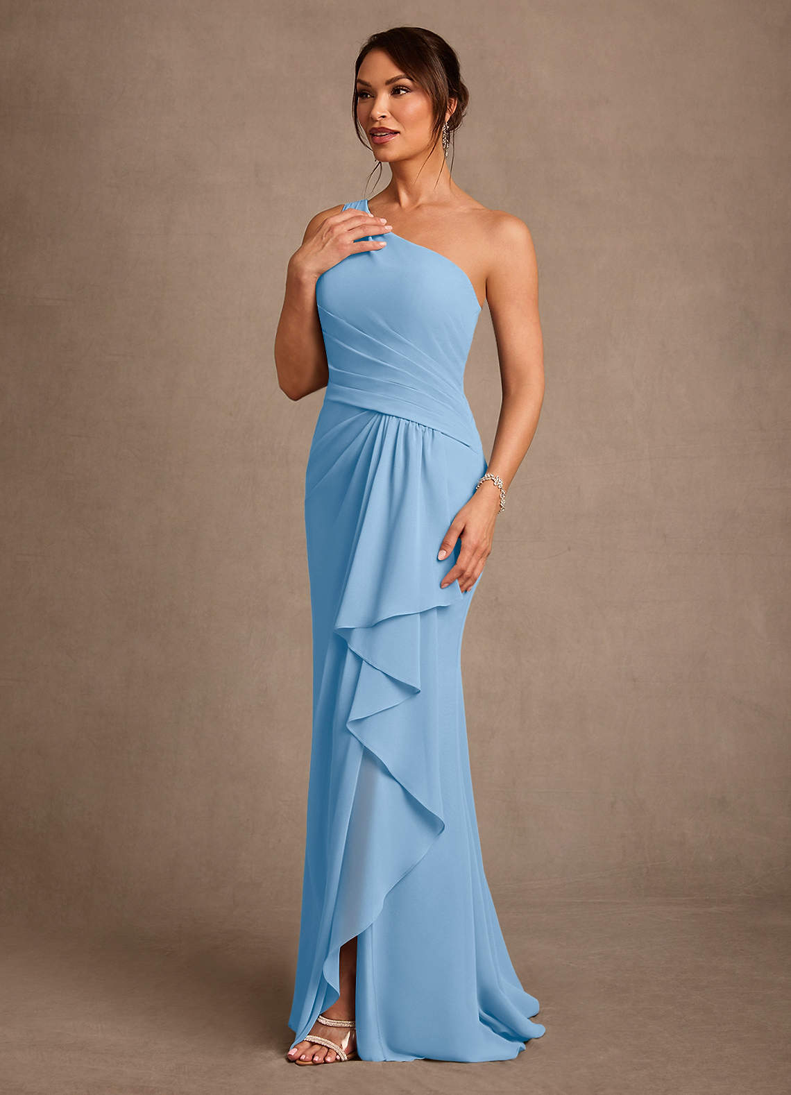 Floy Sheath One-Shoulder Chiffon Mother of the Bride Dress in Powder Blue