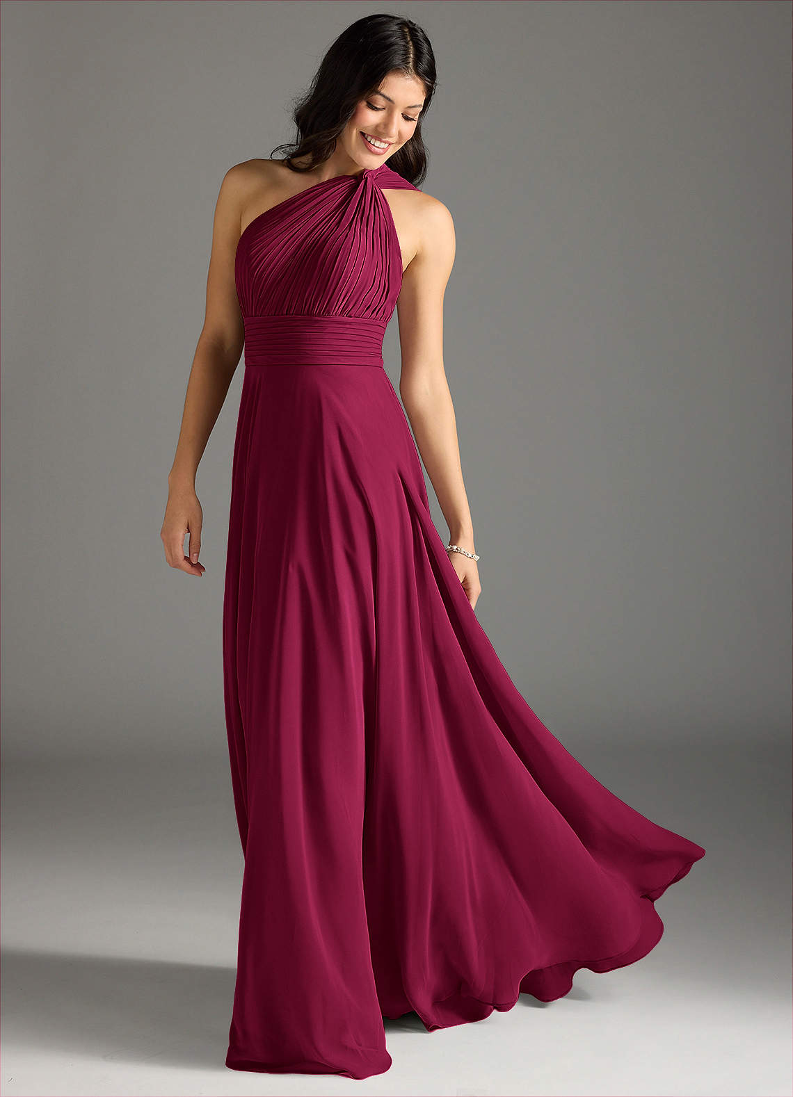 Charlize A-Line One-Shoulder Chiffon Bridesmaid Dress in Burgundy