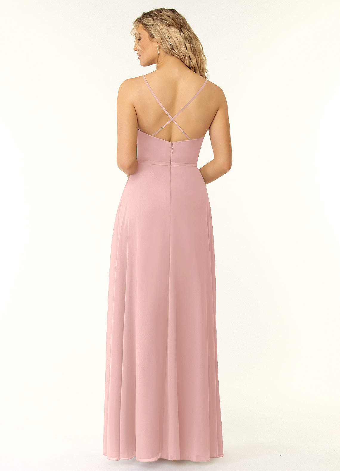 Naeem A-Line V-Neck Chiffon Bridesmaid Dress in Powder Pink