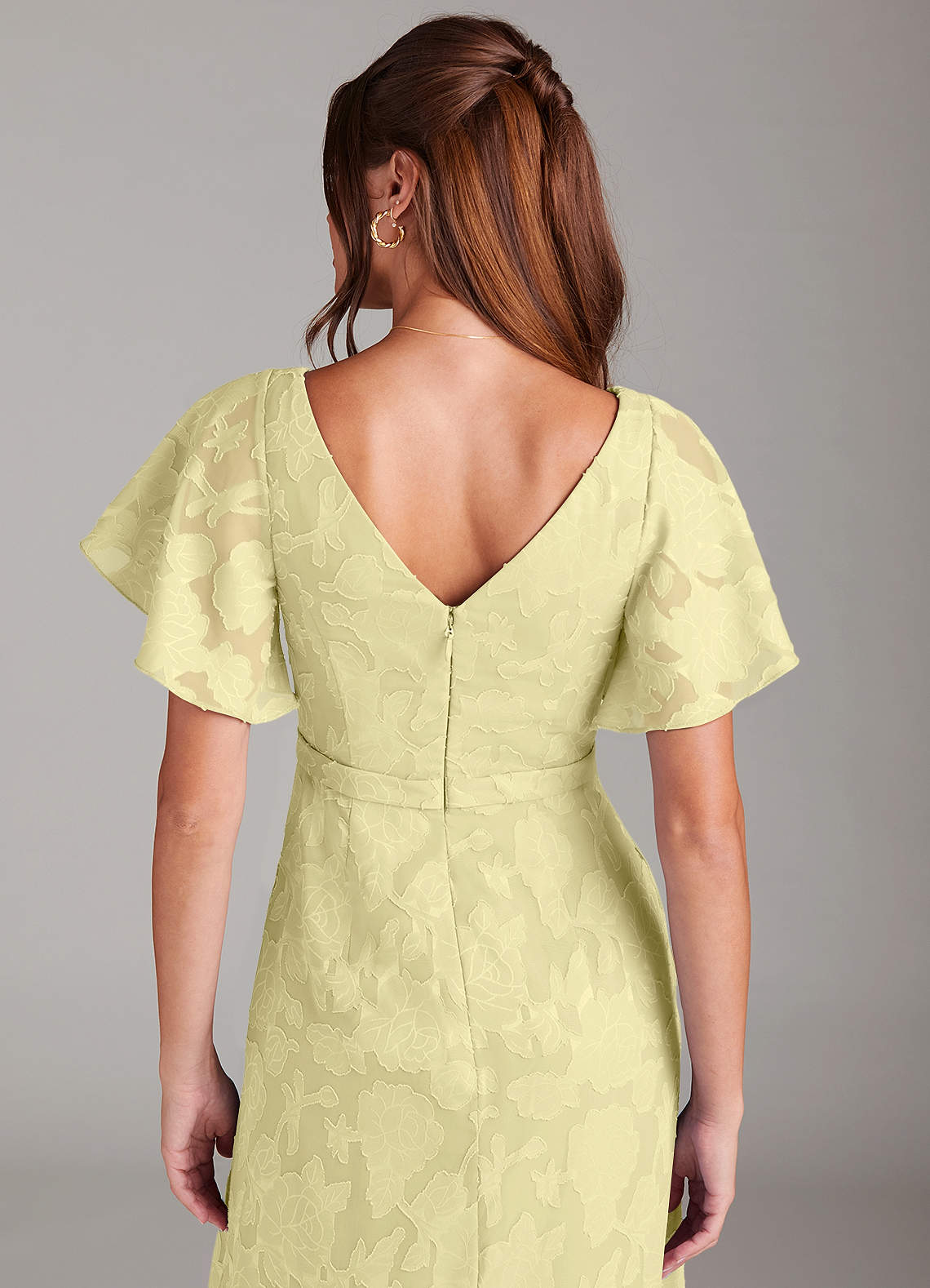 Ambrosia A-Line V-Neck Floral Burnout Bridesmaid Dress in Lemon Sorbet