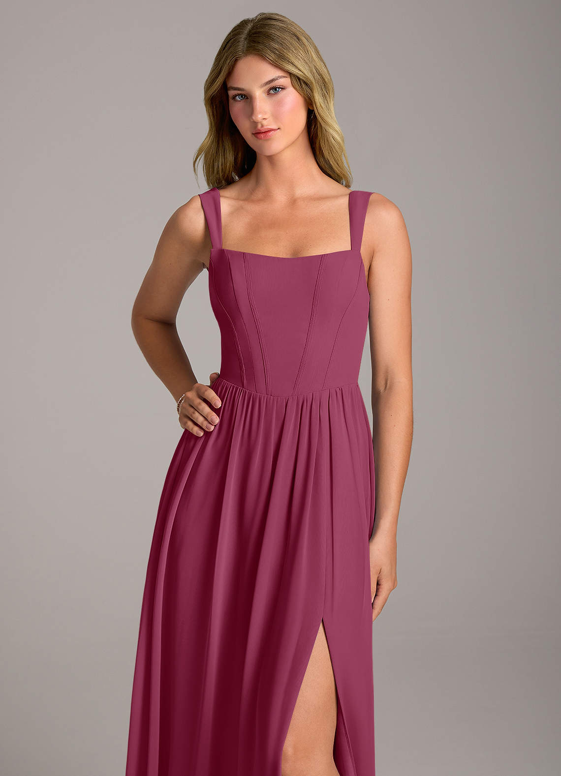 Rosaline A-Line Square-Neck Chiffon Bridesmaid Dress in Mulberry