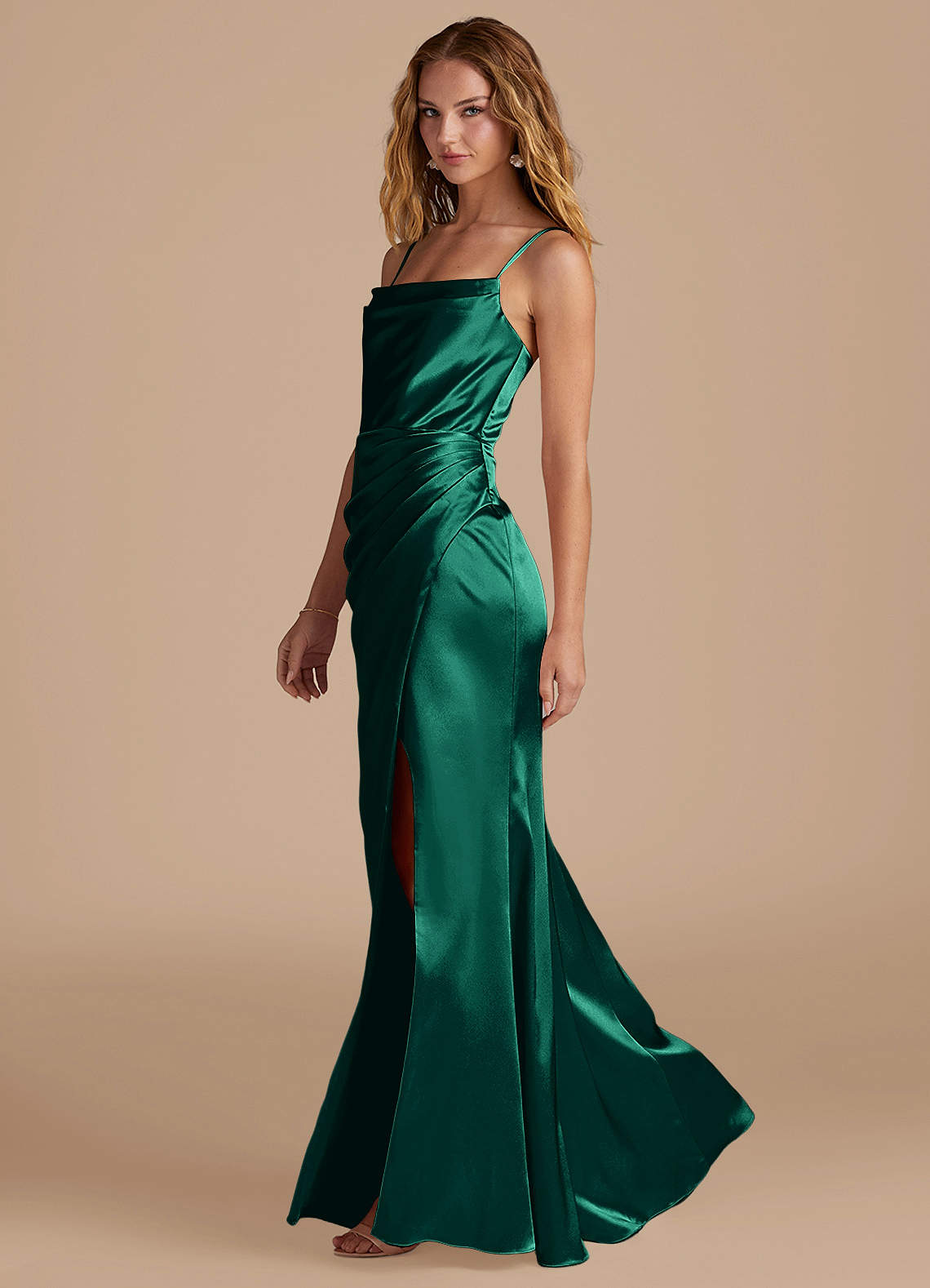Marzia Mermaid Square-Neck Metallic Satin Bridesmaid Dress in Emerald