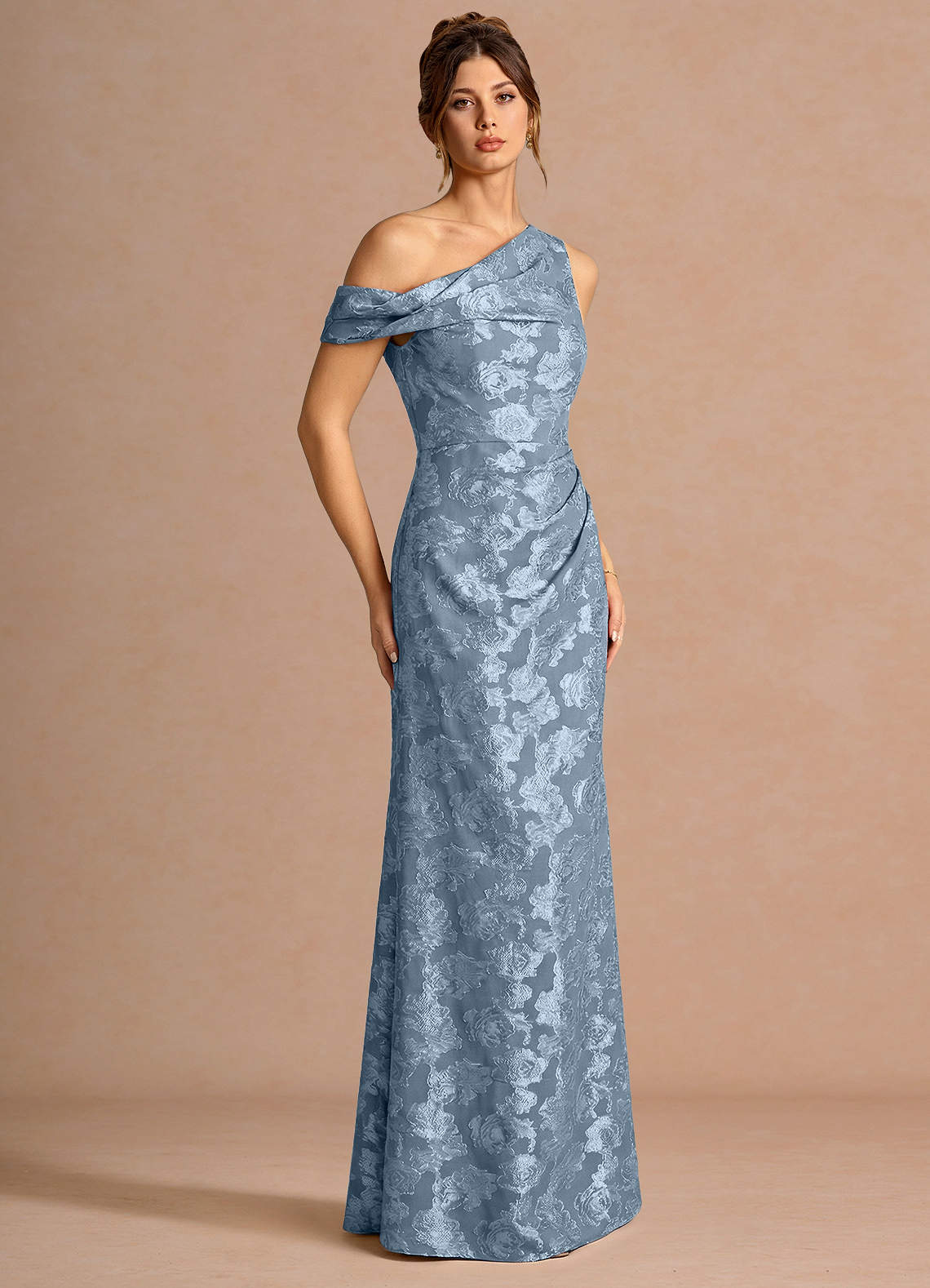 Kismet Mermaid One-Shoulder Fil Coupé Wedding Guest Dress in Dusty Blue