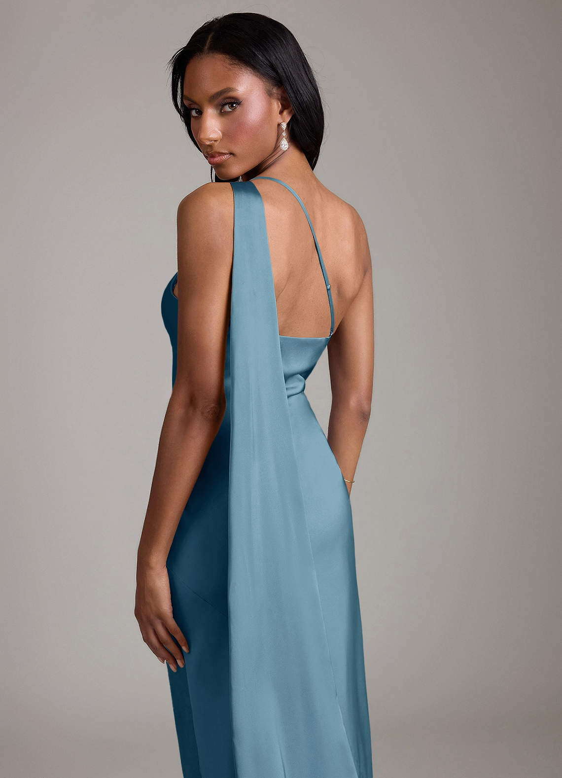 Juniper Mermaid One-Shoulder Stretch Satin Bridesmaid Dress in Bermuda