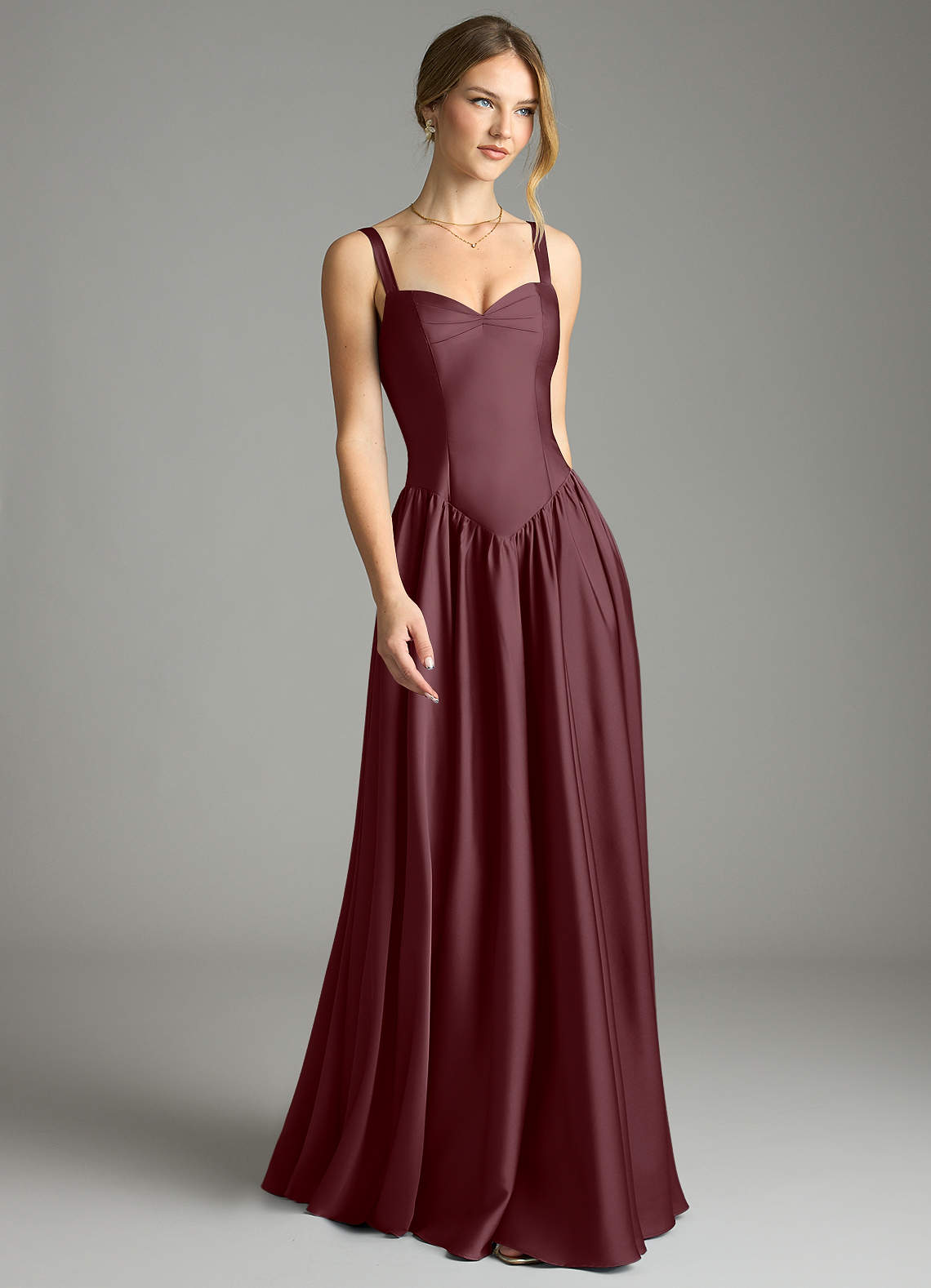 Evadina A-Line Sweetheart Stretch Satin Bridesmaid Dress in Sangria