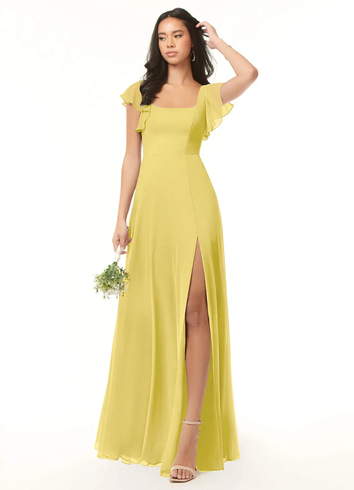 Bondi A-Line Square-Neck Chiffon Bridesmaid Dress in Canary