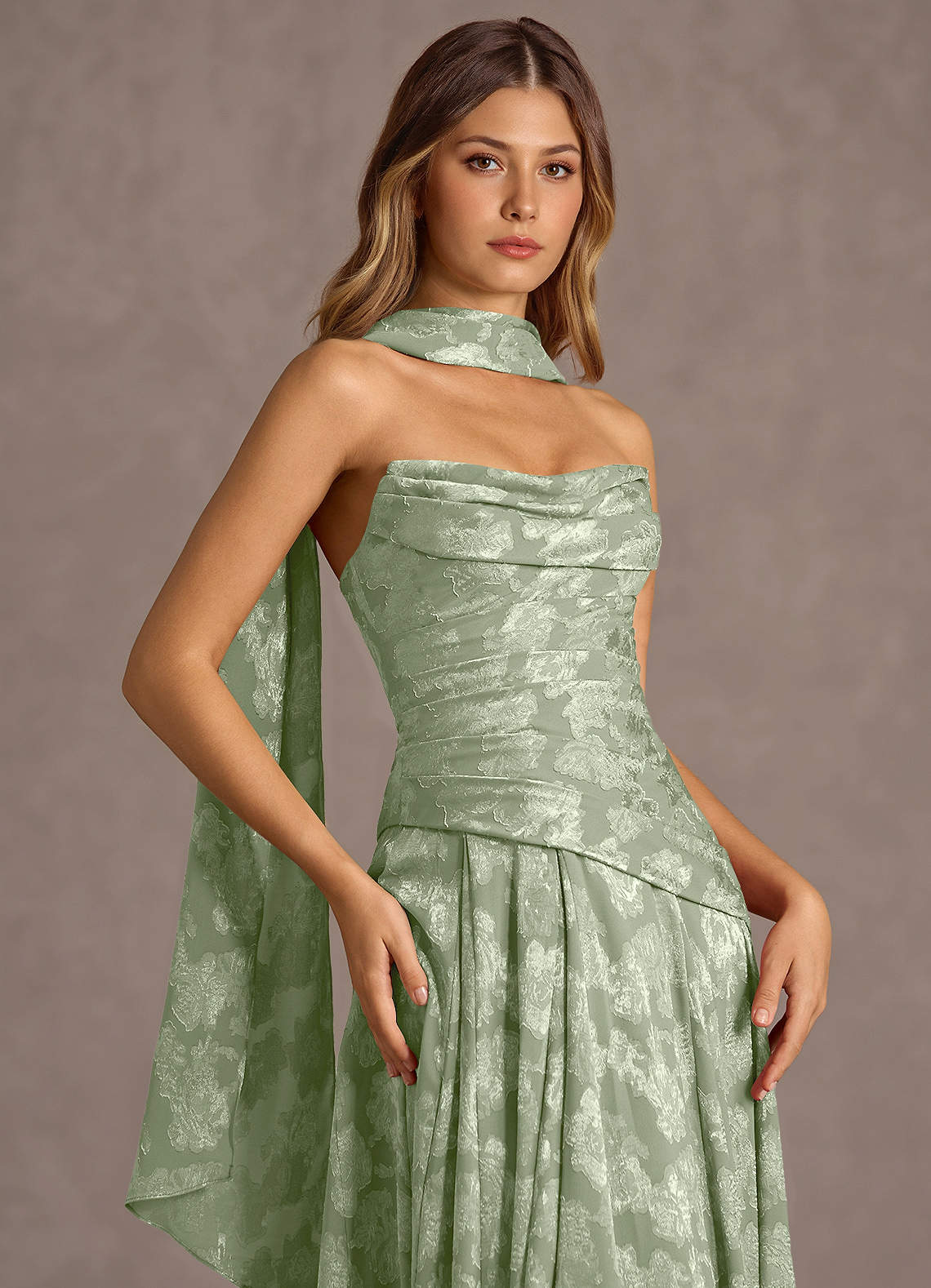 Gabriela A-Line Corset Fil Coupé Wedding Guest Dress in Light Green