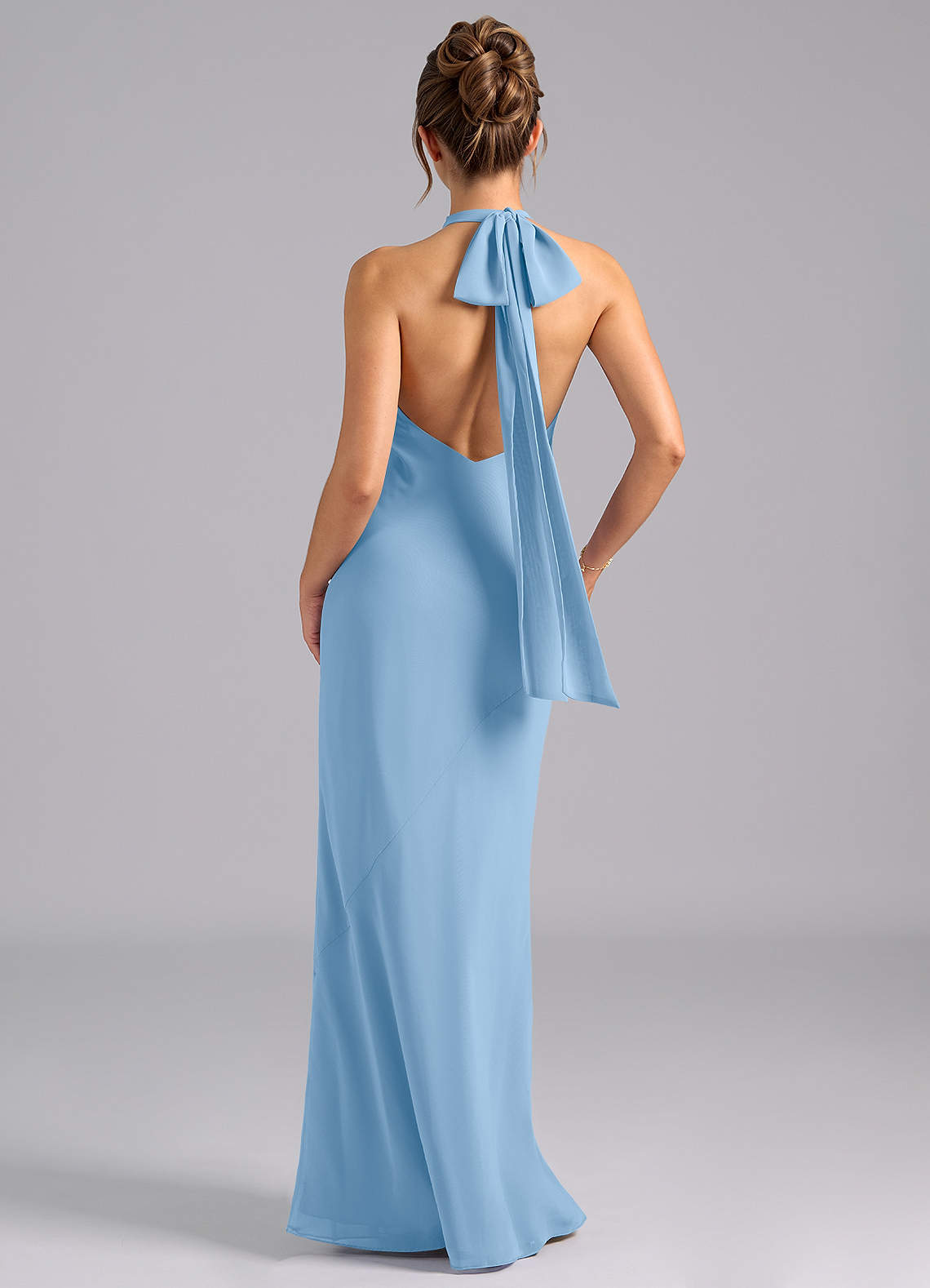 Velli Mermaid Halter Chiffon Bridesmaid Dress in Powder Blue
