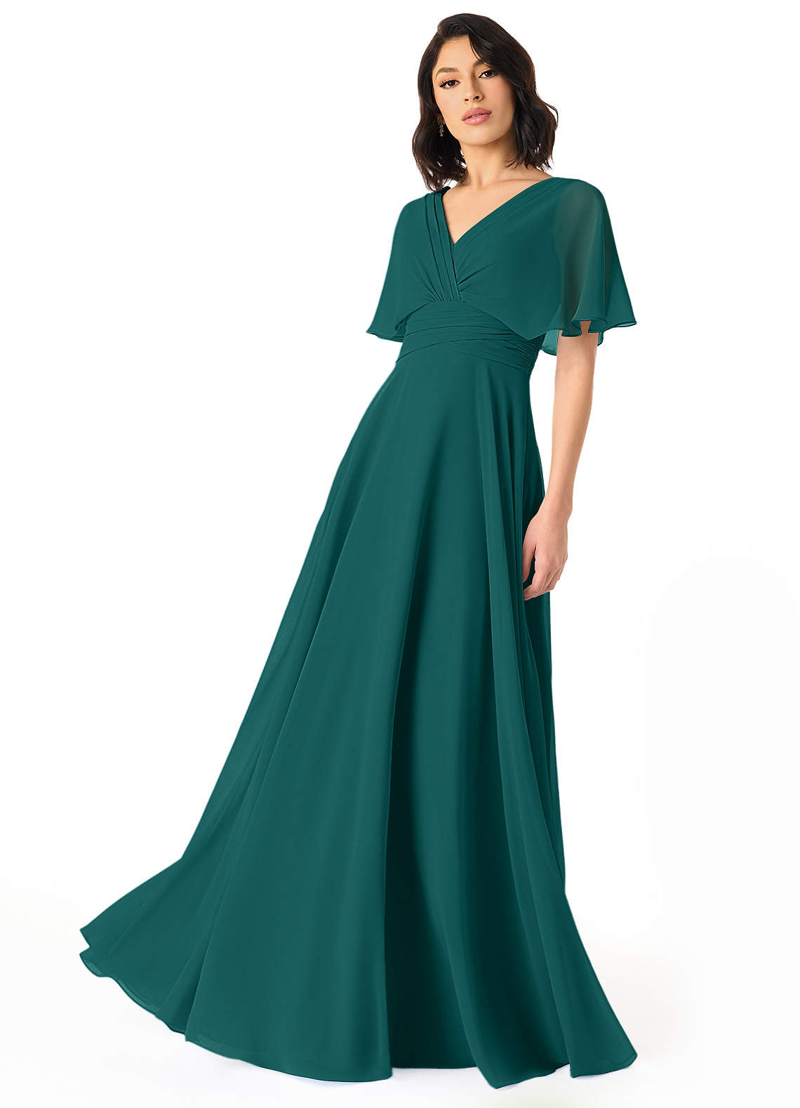 Pamela A-Line V-Neck Chiffon Bridesmaid Dress in Peacock