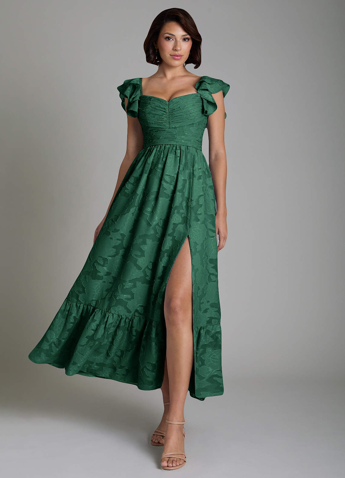 Anaya A-Line V-Neck Floral Burnout Bridesmaid Dress in Dark Green