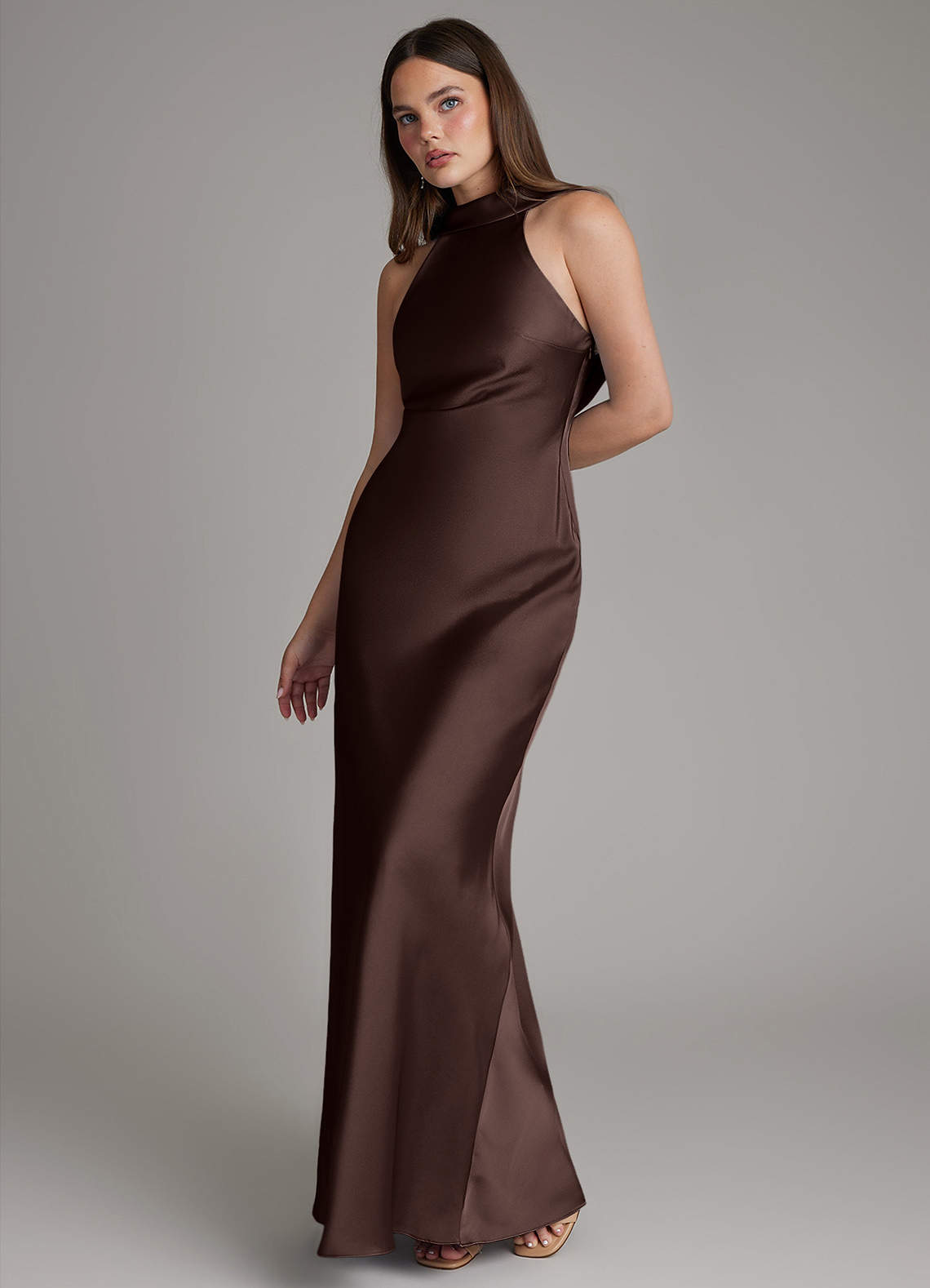 Dimitra Sheath Halter Stretch Satin Bridesmaid Dress