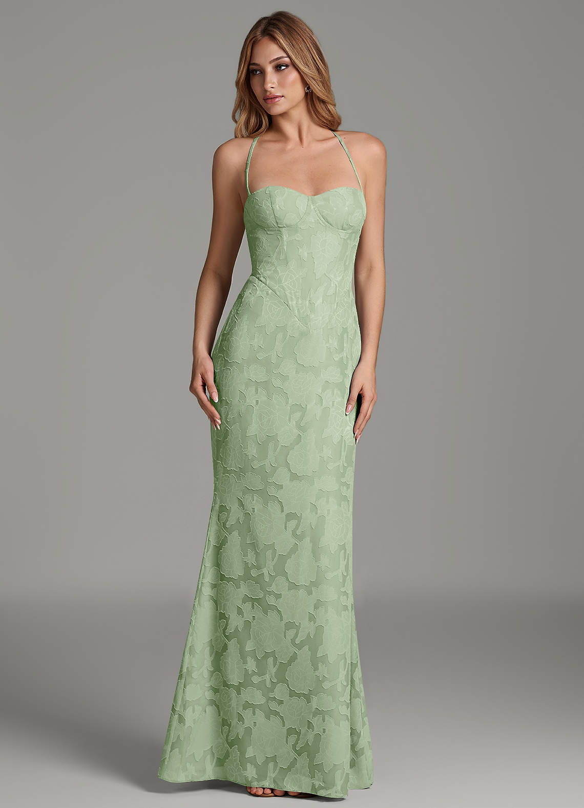 Dara Mermaid Sweetheart Floral Burnout Bridesmaid Dress in Dusty Sage
