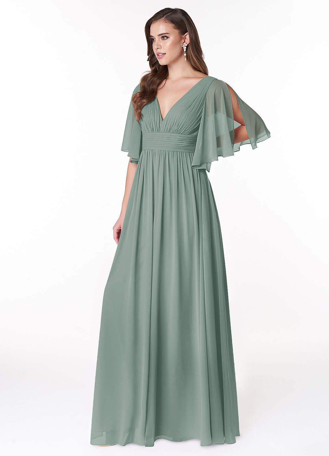 Temeka A-Line V-Neck Chiffon Bridesmaid Dress in Silver Sage