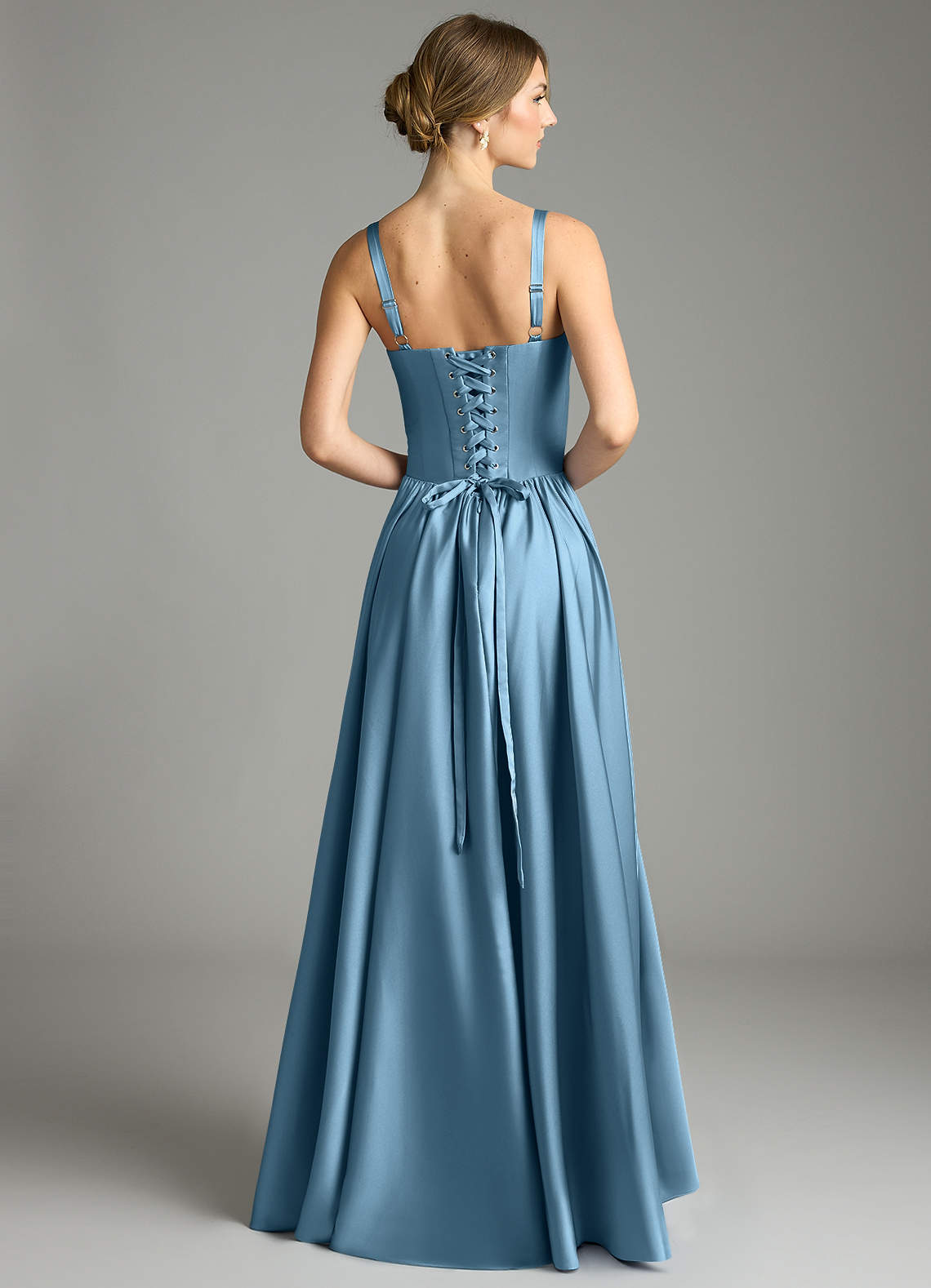 Evadina A-Line Sweetheart Stretch Satin Bridesmaid Dress in Steel Blue