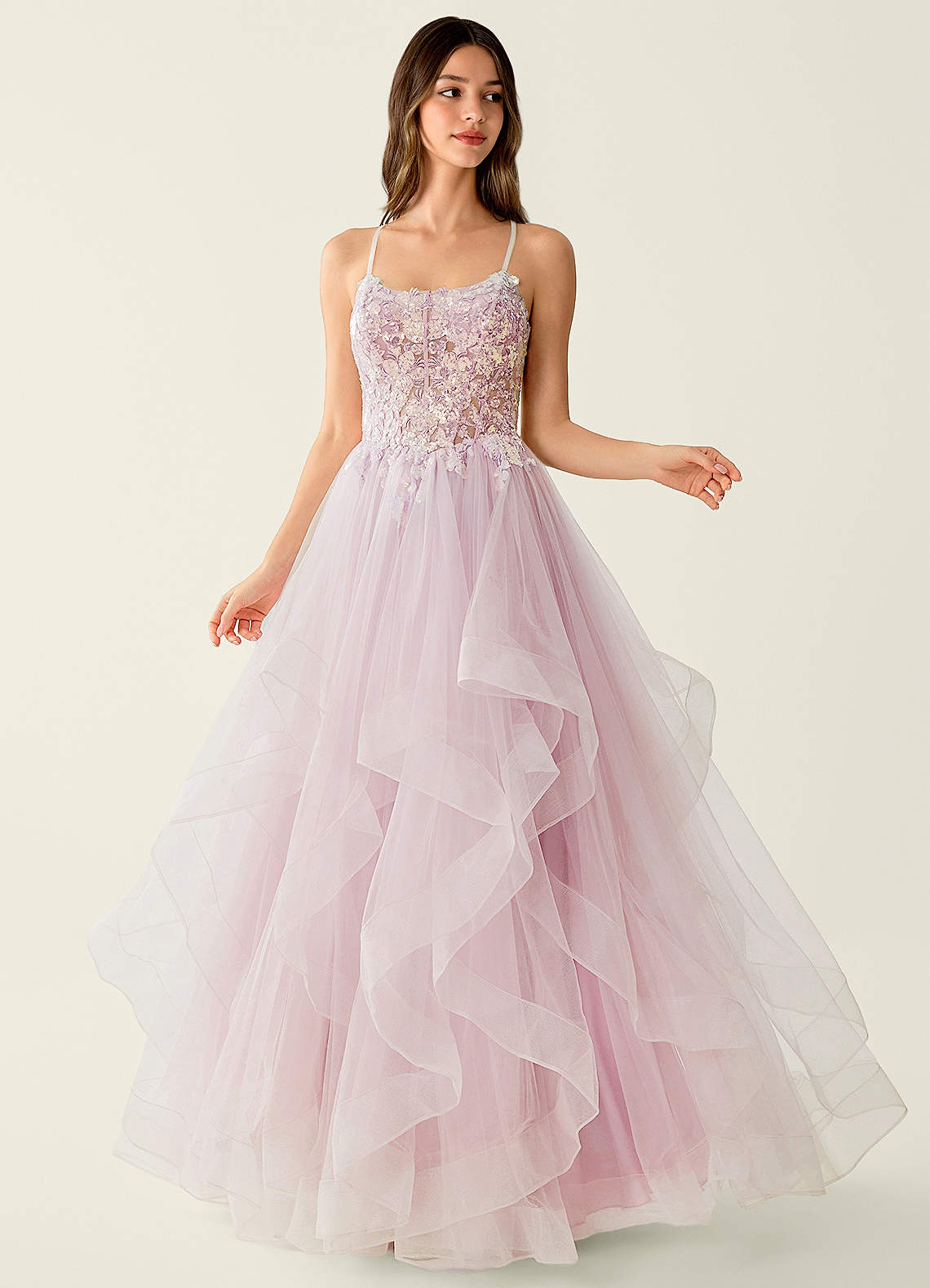 Mosaic A-Line V-Neck Tulle Evening Dress in black