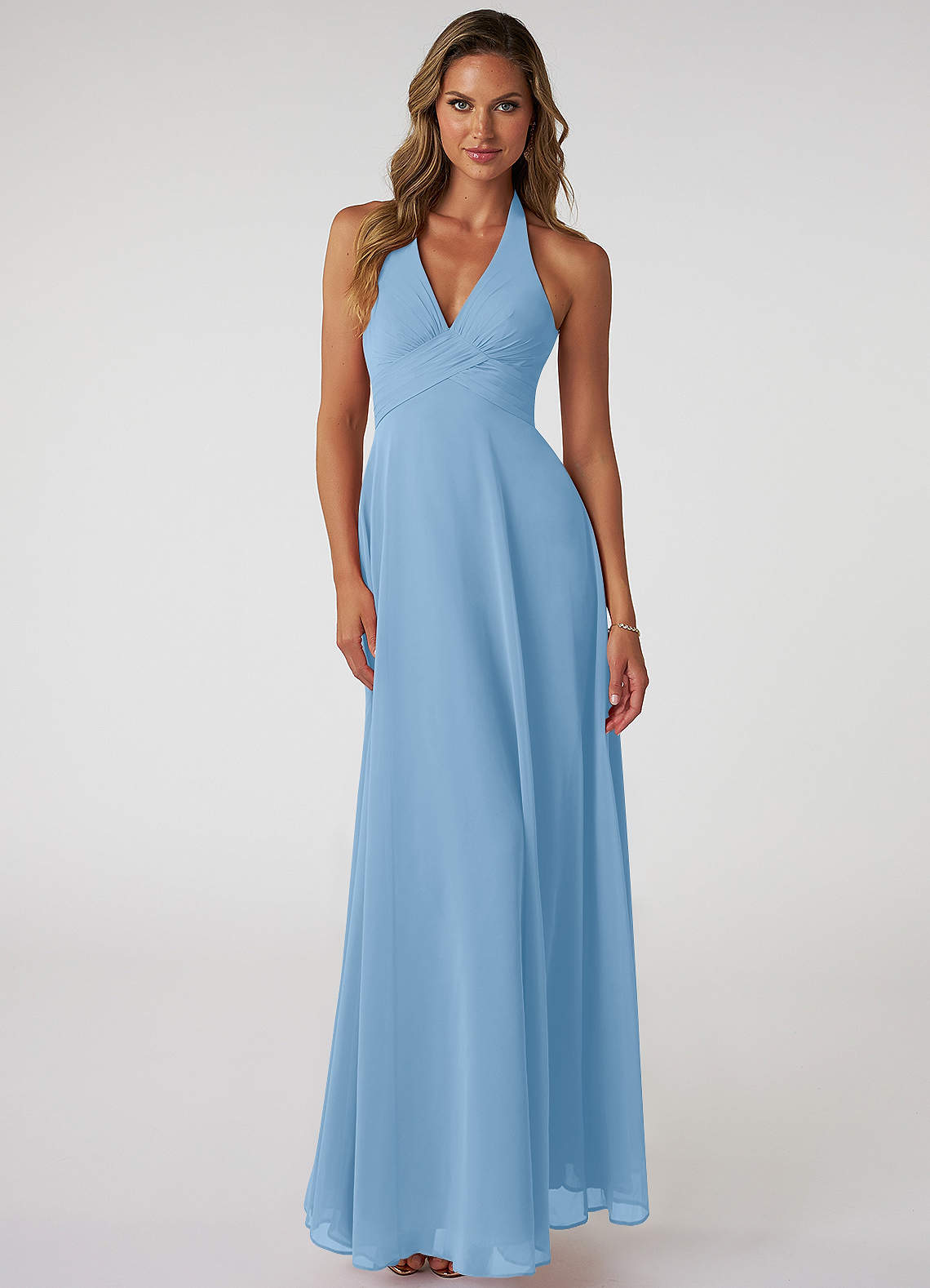 Tessie A-Line V-Neck Chiffon Bridesmaid Dress in Powder Blue
